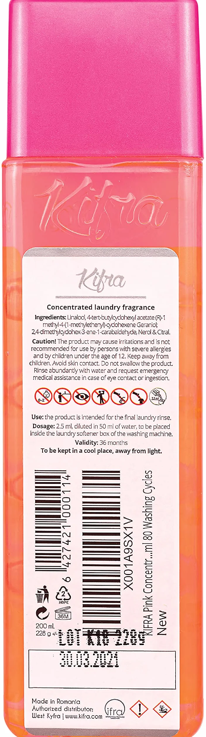 Kifra Pink skoncentrowane perfumy do prania 200 ml 80 cykli długotrwały zapach
