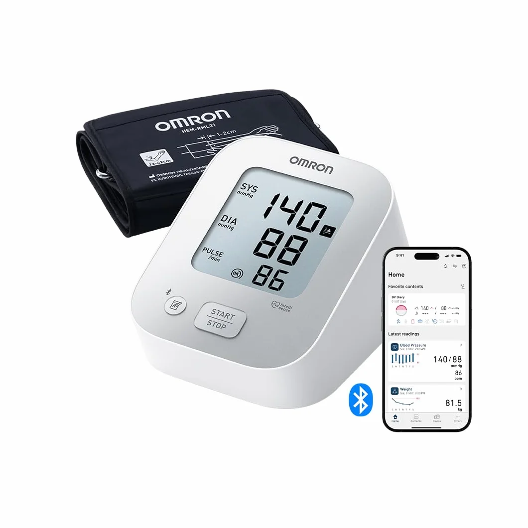 OMRON X2+ Connect Ciśnieniomierz Naramienny, Zatwierdzone Klinicznie Urządzenie Mierzące Ciśnienie Krwi z Mankietem (22-42cm), Aparat do Mierzenia Ciśnienia z Bluetooth oraz Aplikacją OMRON Connect