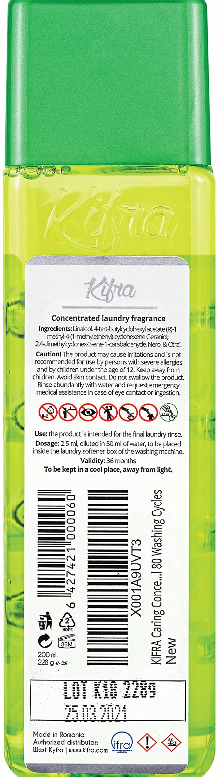 KIFRA Caring skoncentrowane perfumy do prania, 200 ml, 80 cykli prania, długotrwały zapach do prania