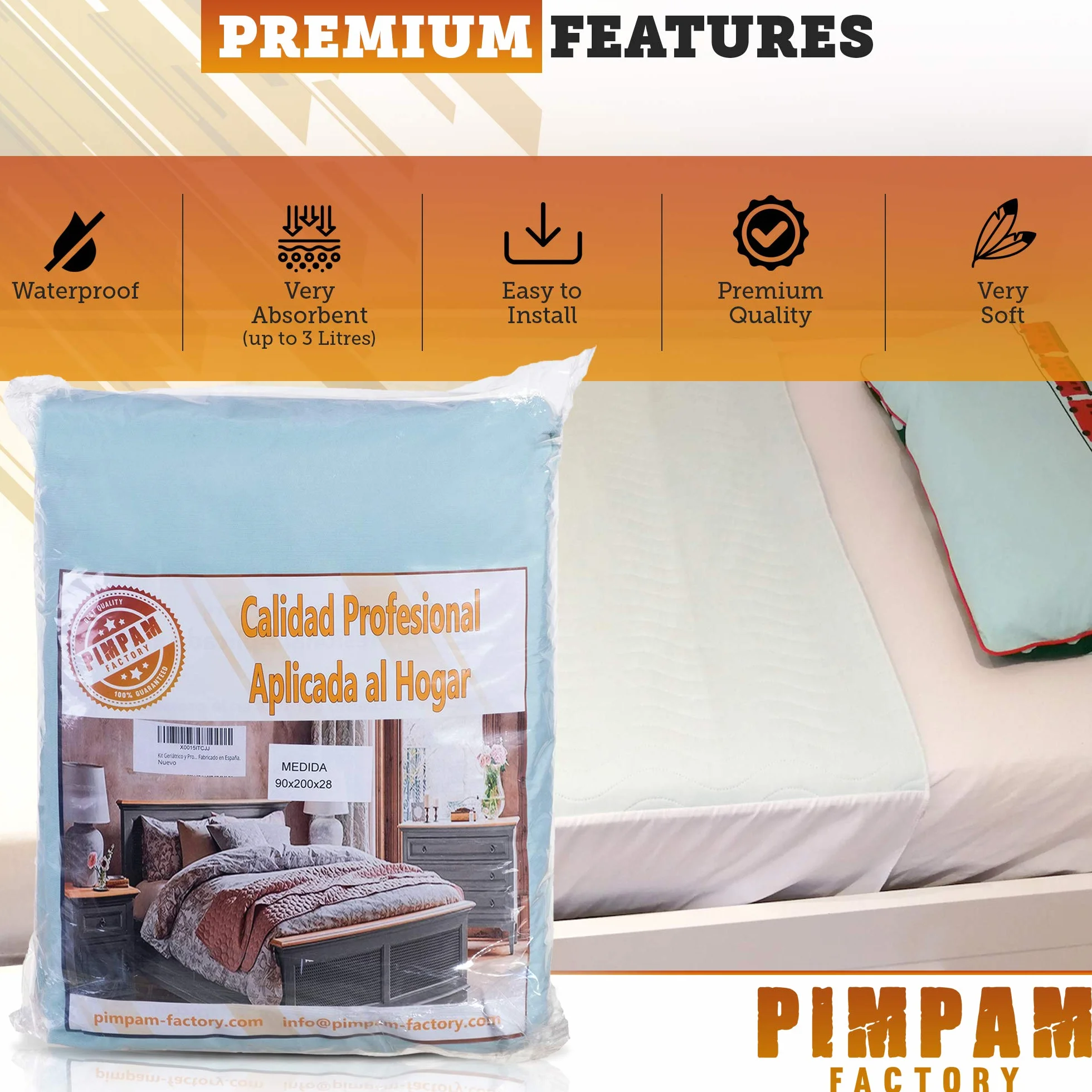PimPam Factory Podkładki do łóżka dla dorosłych Zmywalne 90 x 85 cm 5 warstw - Wodoodporny podkładkę wielokrotnego użytku - Super chłonny ochraniacz na łóżko - podkładki dla niemowląt