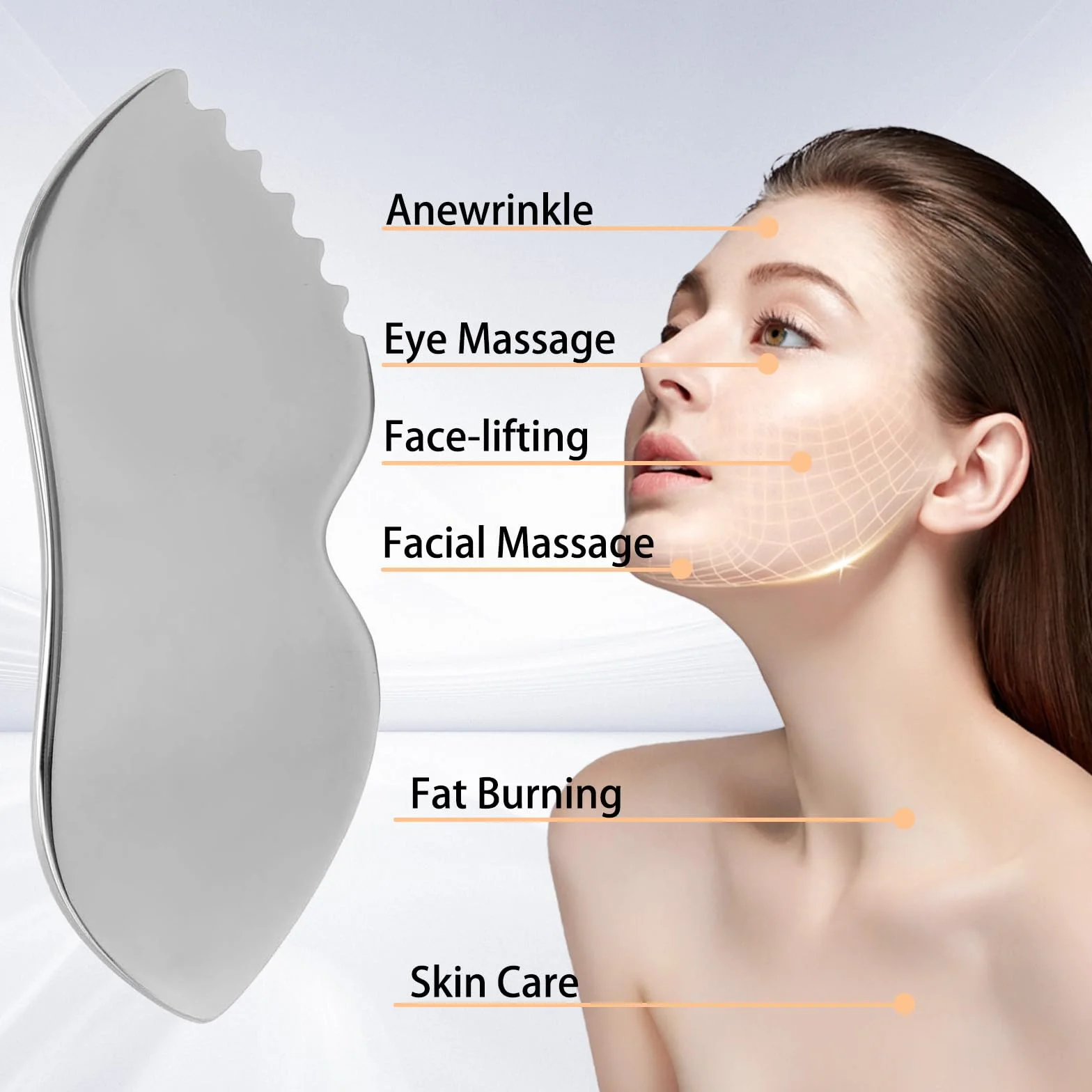 Gua Sha stal nierdzewna, narzędzie do drenażu limfatycznego Guasha Face - Kamień do twarzy Gua Sha ujędrnia skórę zmniejsza obrzęki