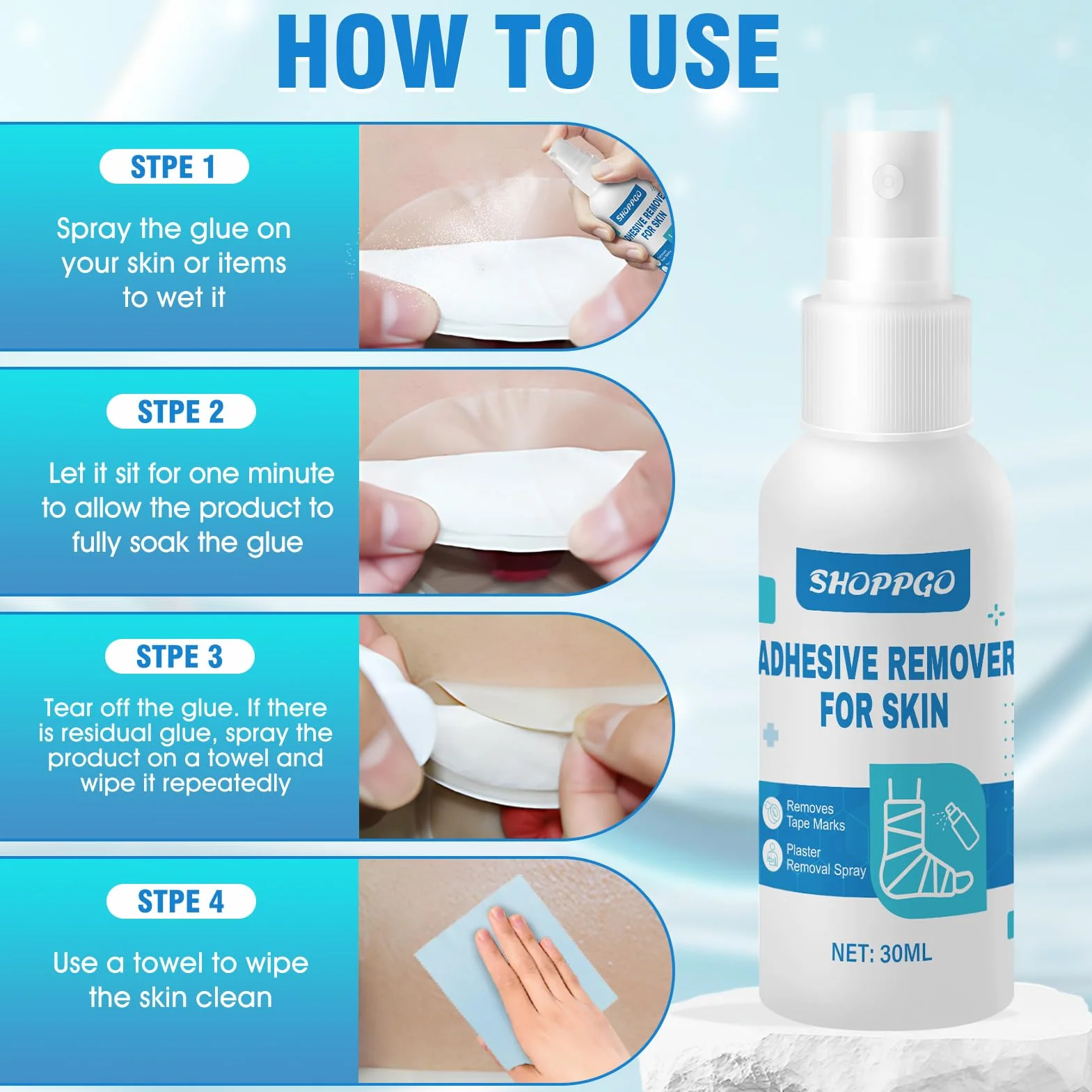 Spray do usuwania plastrów medycznych, usuwanie plastrów w sprayu, klej do usuwania resztek kleju z plastrów i opatrunków, Silky Touch z ręcznikiem, 30 ml