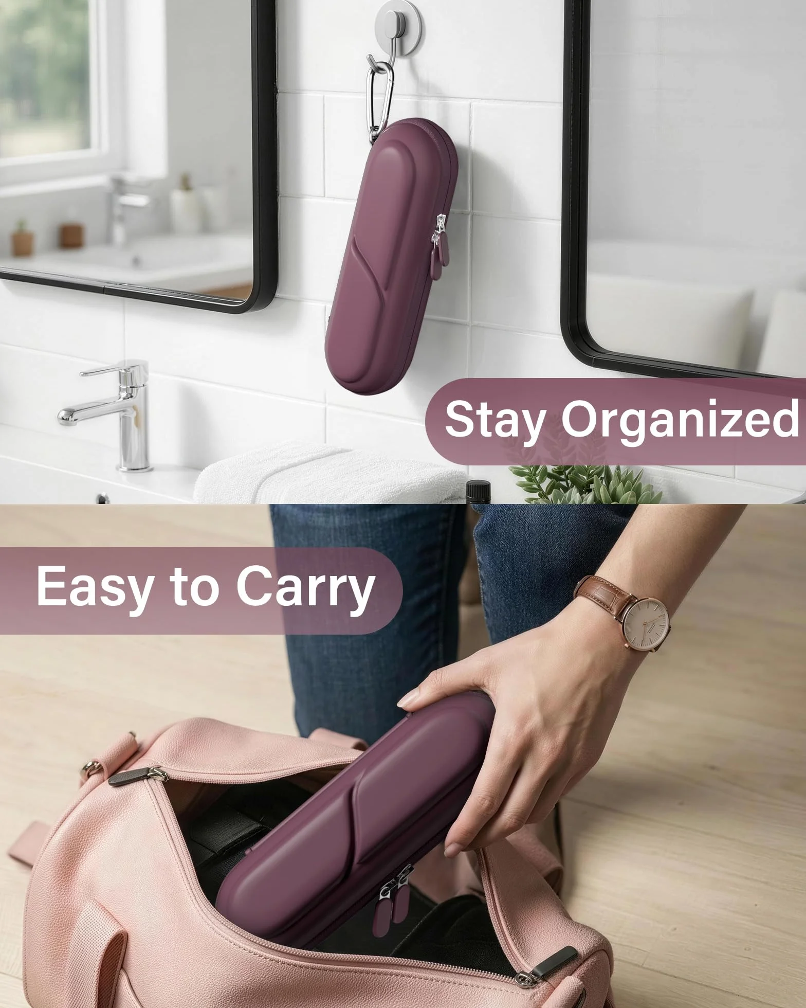ProCase Etui na elektryczną szczoteczkę do zębów Oral-B Pro/Smartseries/iO Series/Phlips Sonicare, kompaktowy podróżny organizer ochronny na szczoteczki do zębów, pomieści akcesoria, śliwkowy