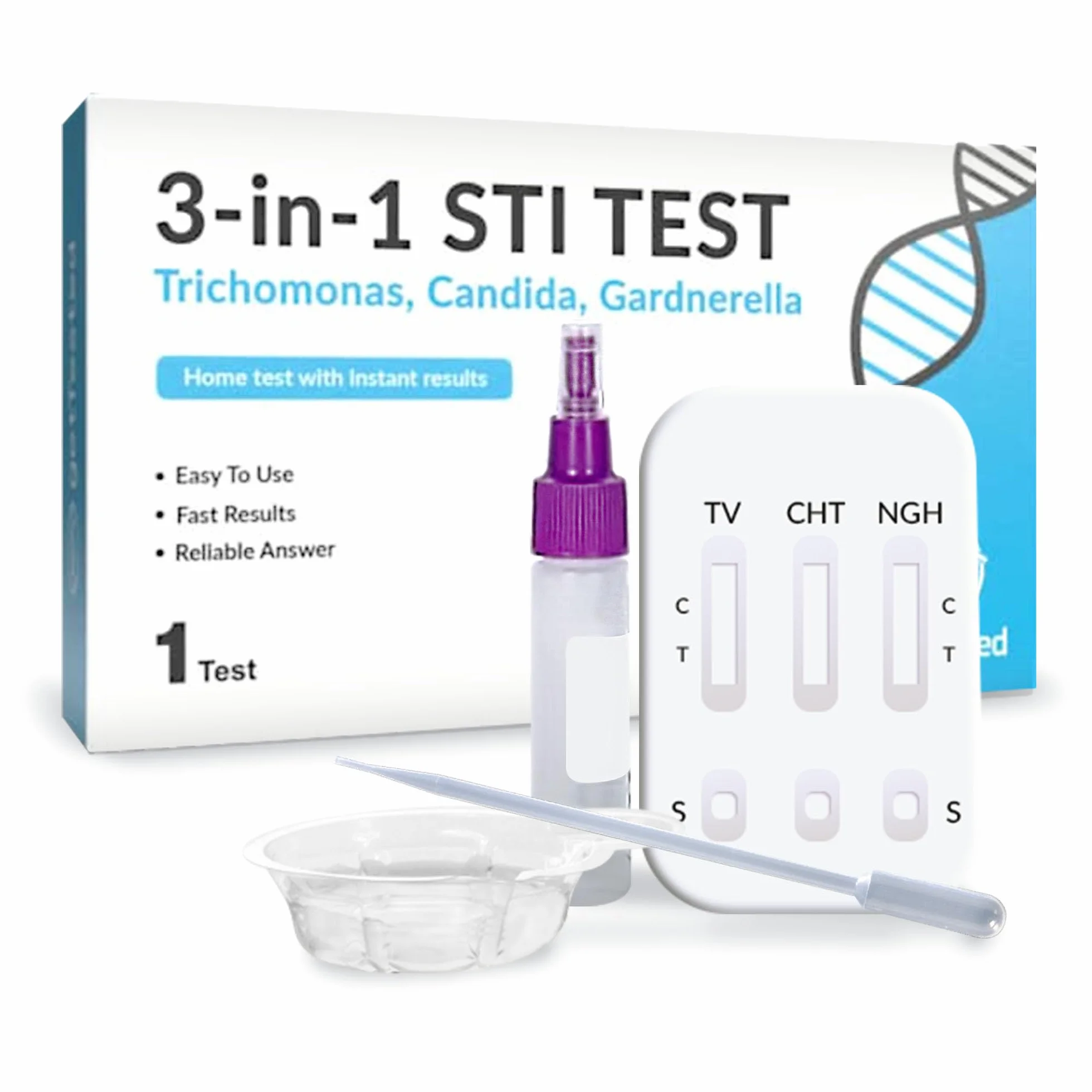 GetTested Zestaw testowy 3w1 do szybkiego wykrywania STI na Trichomonas, Candida i Gardnerella, Zestaw do samodzielnego testu w domu, Test moczu dla mężczyzn i kobiet, Wyniki w 15 minut