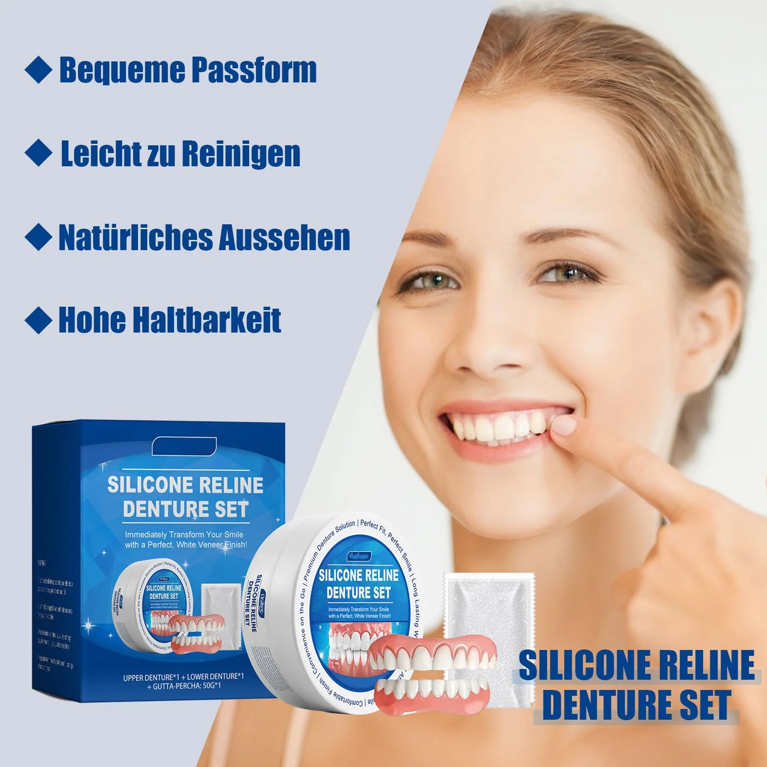 Silicone Reline zestaw do zębów, silikonowe protezy zębowe, kompletny zestaw, wygodne miękkie protezy tymczasowe