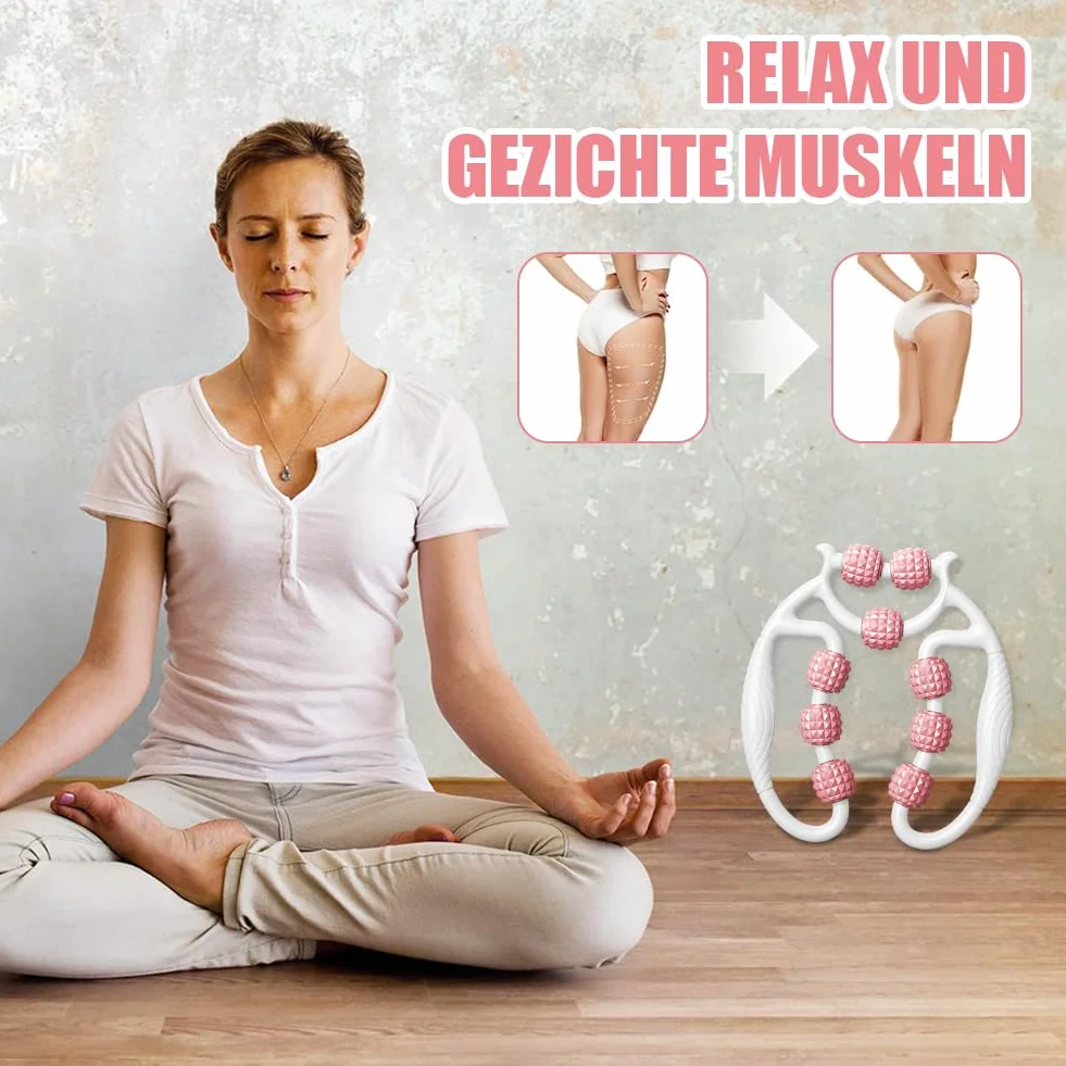 Wałek mięśni nóg, wałek do masażu mięśni fitness, masażer stóp, wałek do masażu mięśni 9 kół antycellulitowy masażer do nóg, stóp, masażu(różowy)