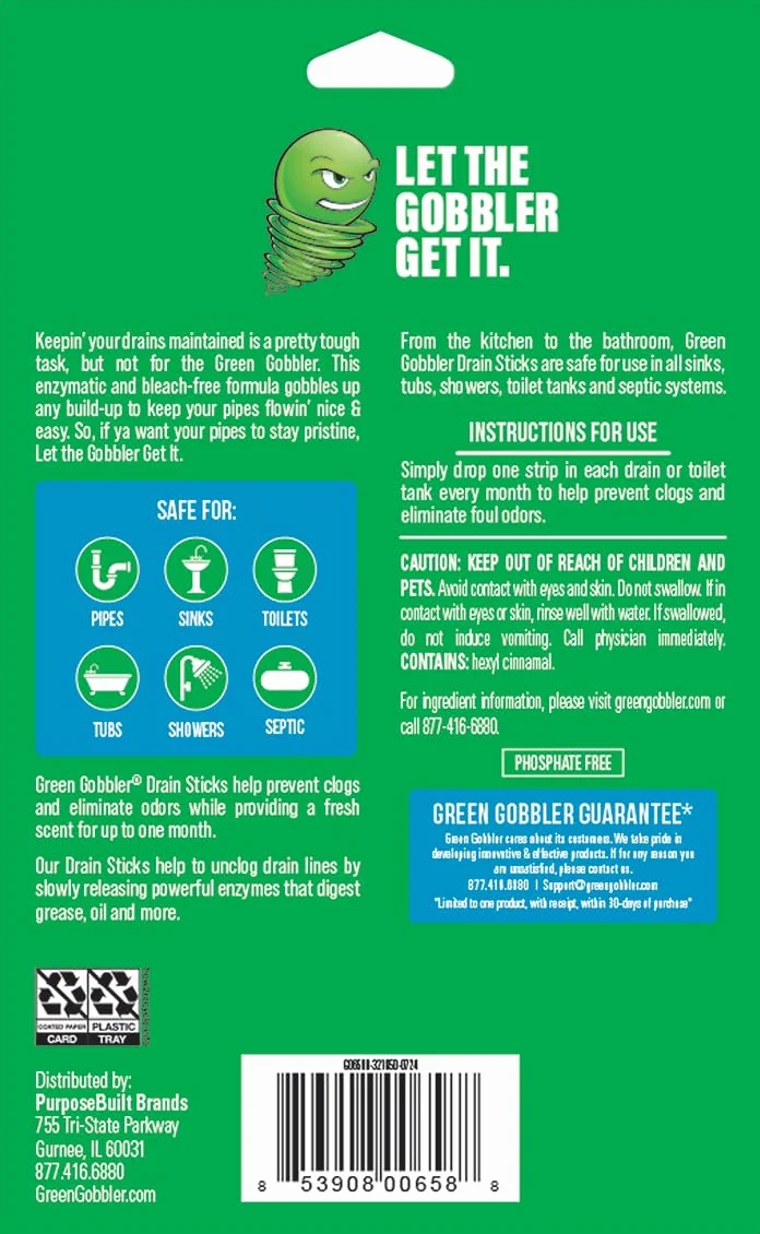 Green Gobbler Bio-Flow paski odpływowe - środek do czyszczenia zlewu, odblokowywacz, 12 zestawów