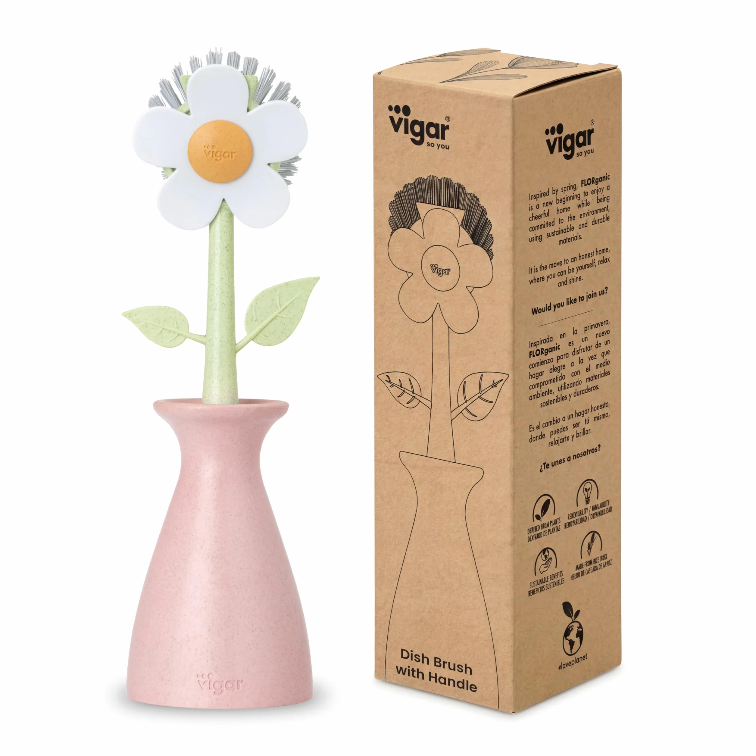 VIGAR Szczotka do zmywarki, nylon plastik, różowy, 8 x 7,5 x 25,5 cm