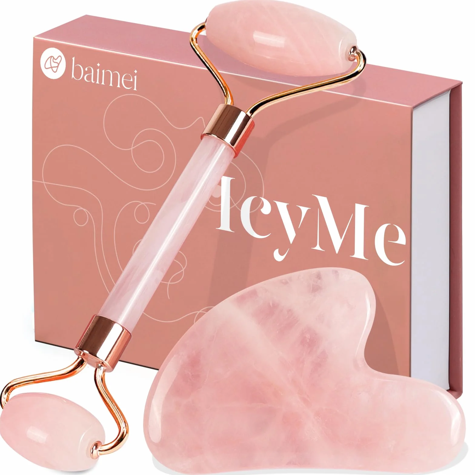Gua Sha Scraping narzędzie do masażu,jadeitowa płytka do masażu, naturalny jadeit, Narzędzia do pielęgnacji skóry, BAIMEI Rose Quartz Massager do twarzy, oczu, szyi