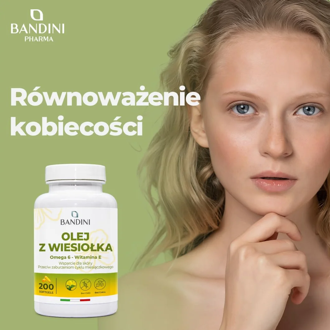 Bandini® Olej z wiesiołka 200 kapsułek żelowych 2000 mg - Przeciwutleniacz dla skóry, włosów i paznokci