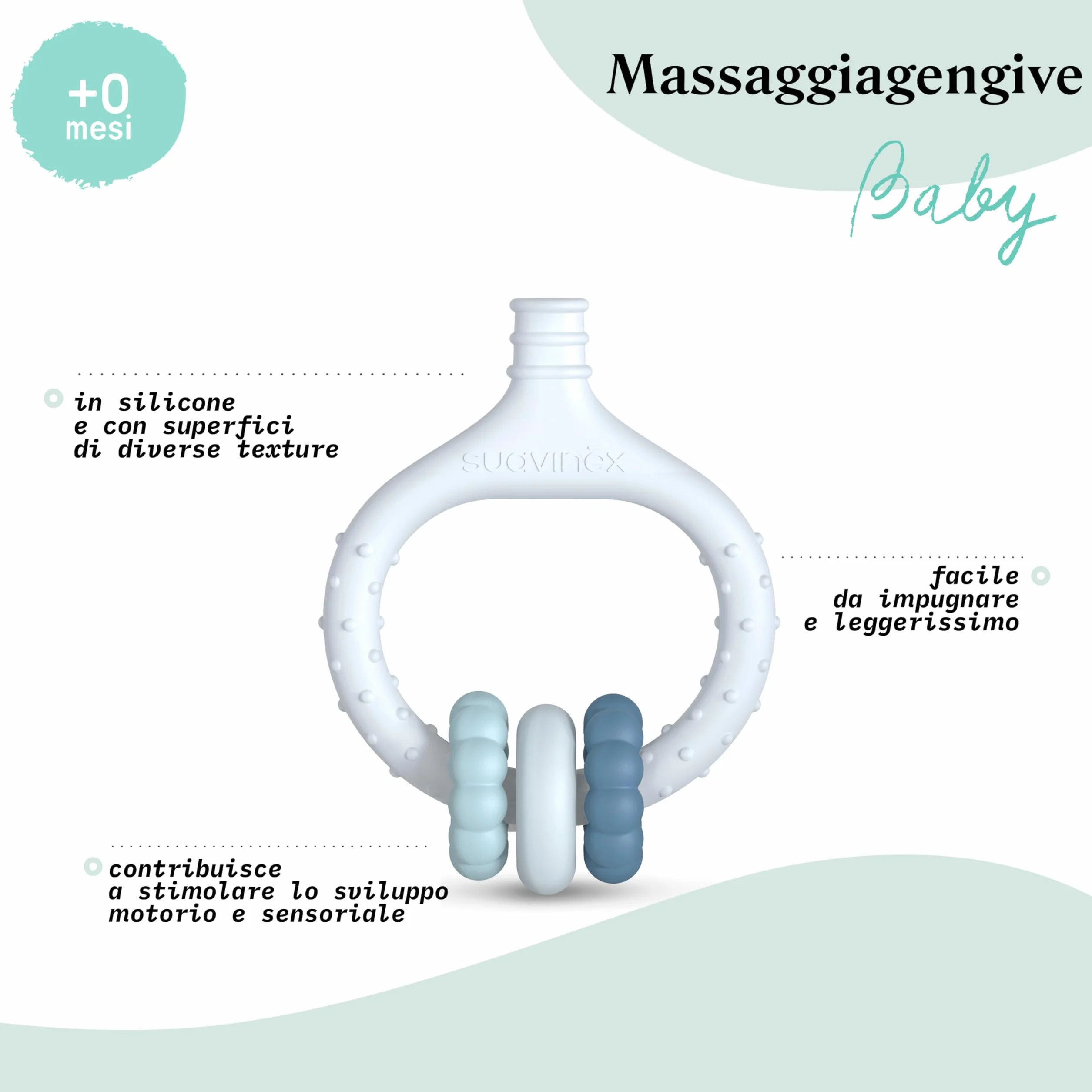 Suavinex, Domowy zestaw do pielęgnacji zębów, w tym: szczoteczka do zębów dla niemowląt + masażer dziąseł + pasta do zębów dla niemowląt, na prezent, ergonomiczne uchwyty, codzienne użytkowanie, +0