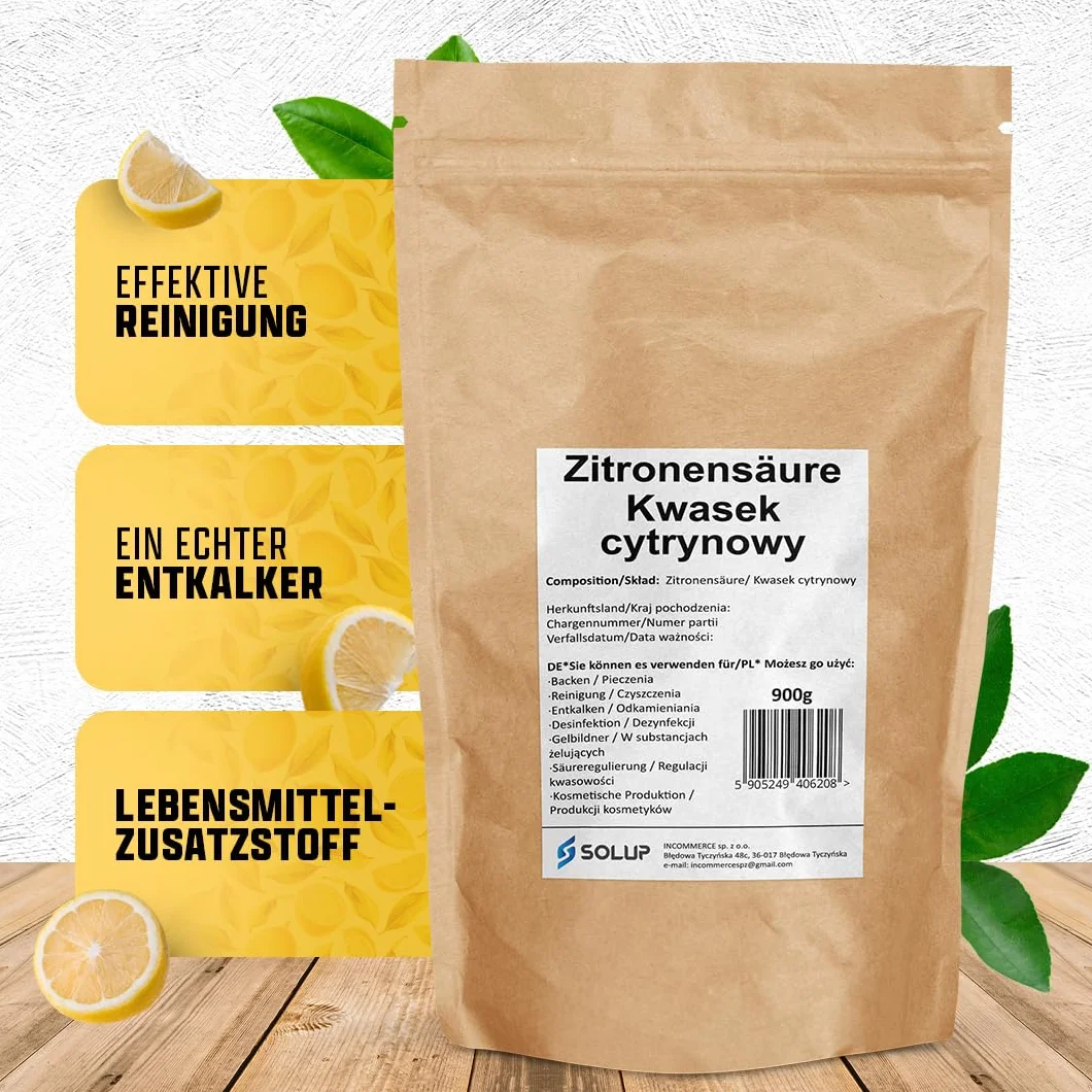 Kwas cytrynowy w proszku 900 g I jakość spożywcza I czysty proszek kwasu cytrynowego I naturalny odkamieniacz w proszku do ekspresu do kawy, czajnika, pralki i gospodarstwa domowego