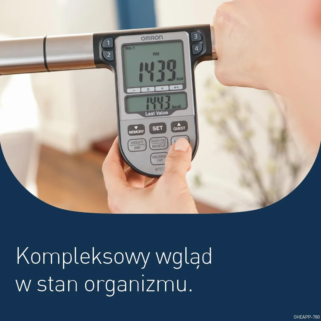OMRON BF511 to walidowany klinicznie monitor składu ciała z 8 precyzyjnymi czujnikami do pomiaru całego ciała – niebieski
