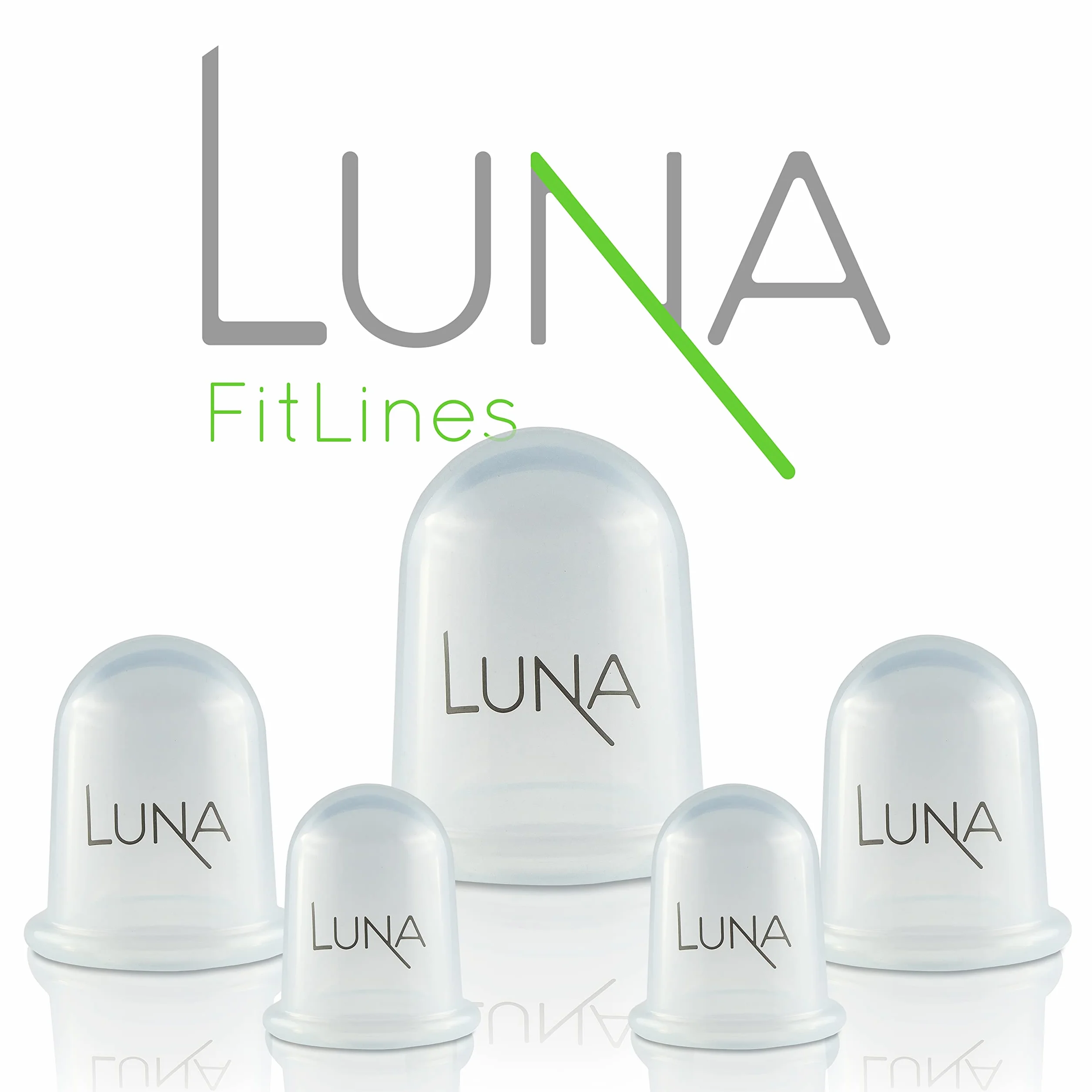 LUNA - zestaw 5 bańek premium w różnych rozmiarach, wysokiej jakości przyssawki z silikonu, łącznie z podręcznikiem aplikacji online - koniec z napięciami - bańki antycellulitowe