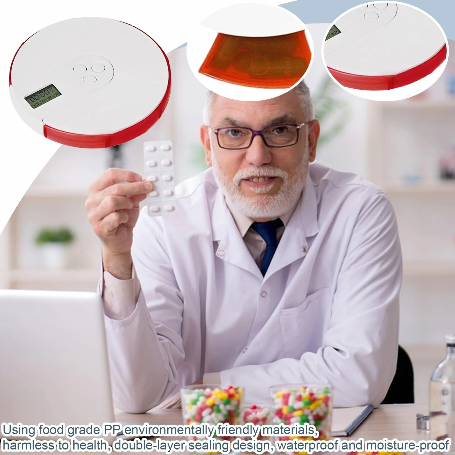 Automatyczny dozownik tabletek, 7-dniowy organizer na tablet z przypomnieniem o alarmie, 4 codzienne alerty, duży cyfrowy wyświetlacz, inteligentne pudełko na tabletki dla osób starszych,