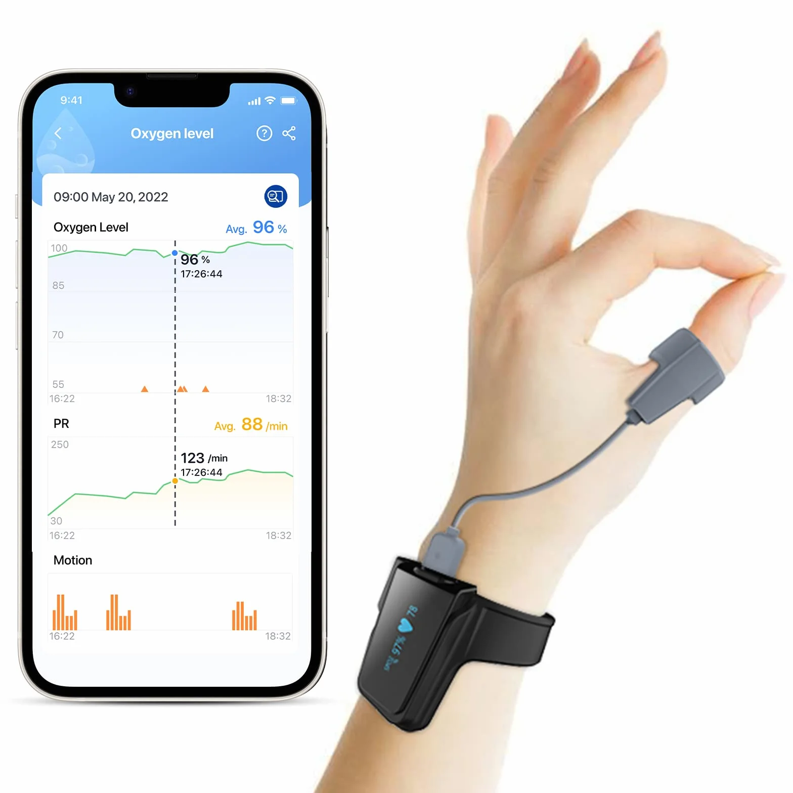Monitor nasycenia tlenem na nadgarstku, Bluetooth monitor nasycenia tlenem we krwi, monitor tlenu do śledzenia niskiego poziomu SpO2 i tętna w nocy, bezpłatna aplikacja na Androida i iPhone'a