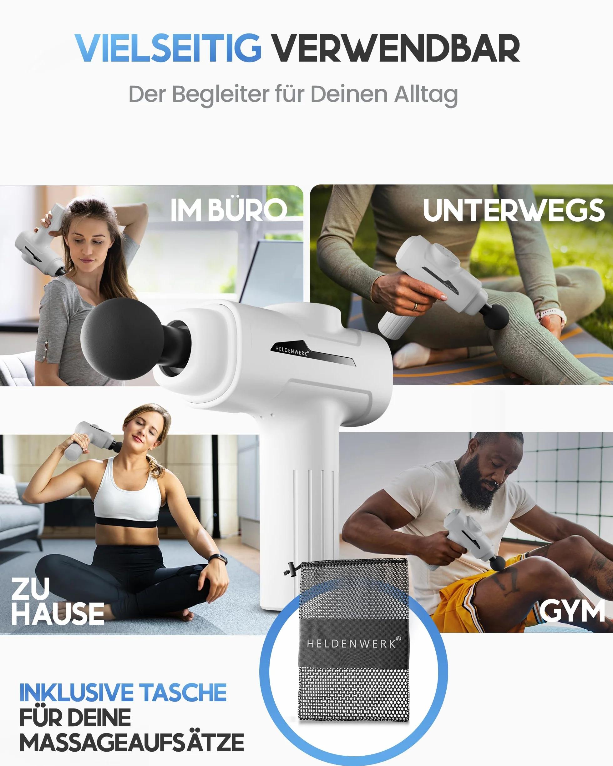 HELDENWERK Pistolet do masażu 6 głowic 3200 obr./min USB-C