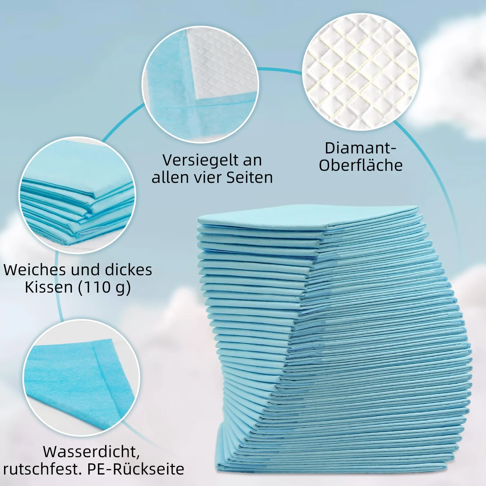EasyVibe Jednorazowe wkładki do łóżka dla osób dorosłych, 60 x 90 cm, 60 sztuk, jednorazowe podkładki do przewijania, bardzo duże