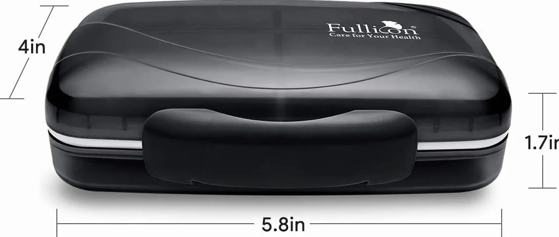 Fullicon Podróżny organizer na tabletki, duży, przenośny, wielki rozmiar, 8 przegródek, etui na tabletki/pojemniki na tabletki, etui na witaminy/leki - hermetyczne i odporne na wilgoć (czarny)