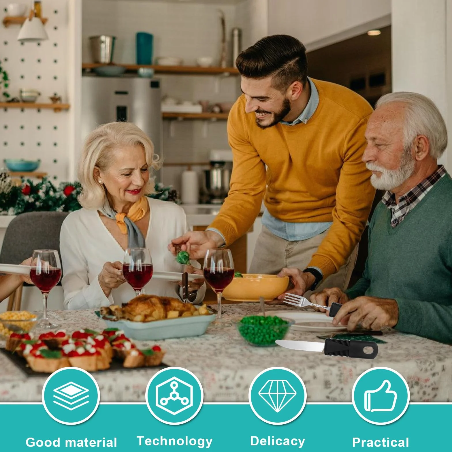 Parkinson sztućce: WEGREAT 5 sztuk adaptacyjnych sztućców, widelec, łyżeczka, nóż, sztućce dla seniorów z chorobą Parkinsona, dla osób niepełnosprawnych, do parkinsona, drżenia rąk