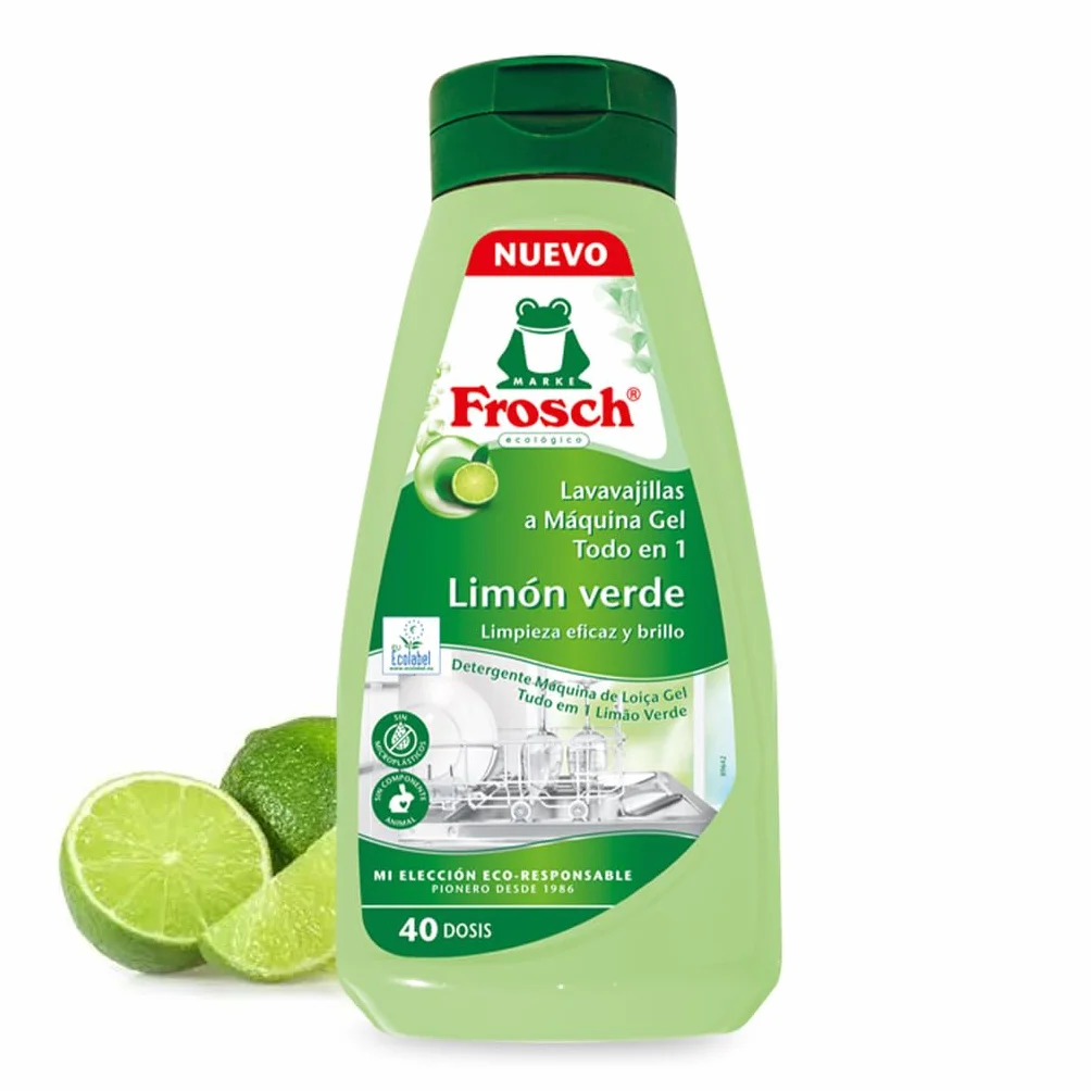 Frosch - żel do maszyny, wszystko w 1 z zieloną cytryną, czyszczenie i połysk, bez mikroplastiku i składników zwierzęcych, 40 puszek - 650 ml