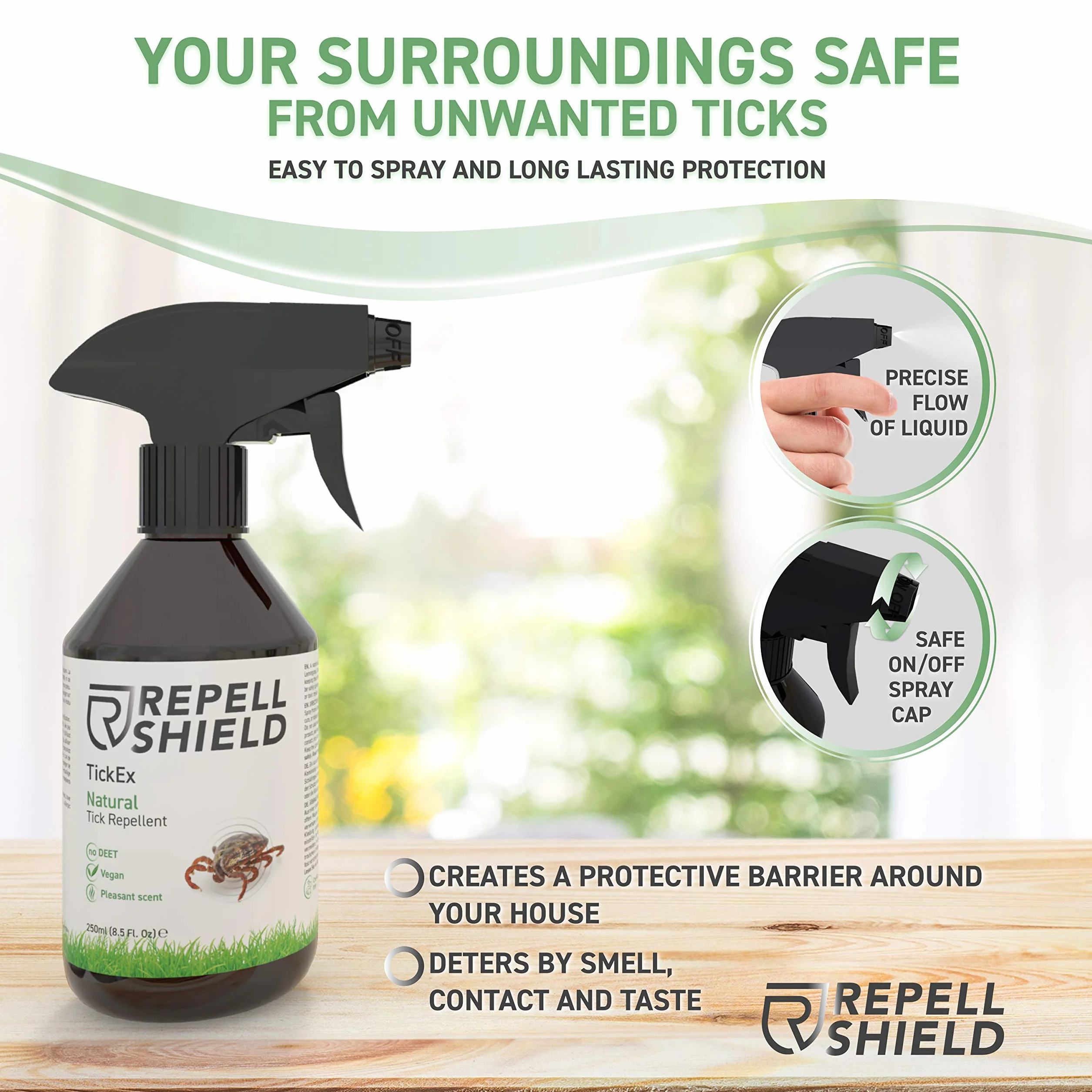 RepellShield Natural Tick Protection - 250ml - Przyjazny dla skóry spray na kleszcze jako bariera ochronna dla ludzi, spray na owady do ciała i środek odstraszający kleszcze dla kotów i psów