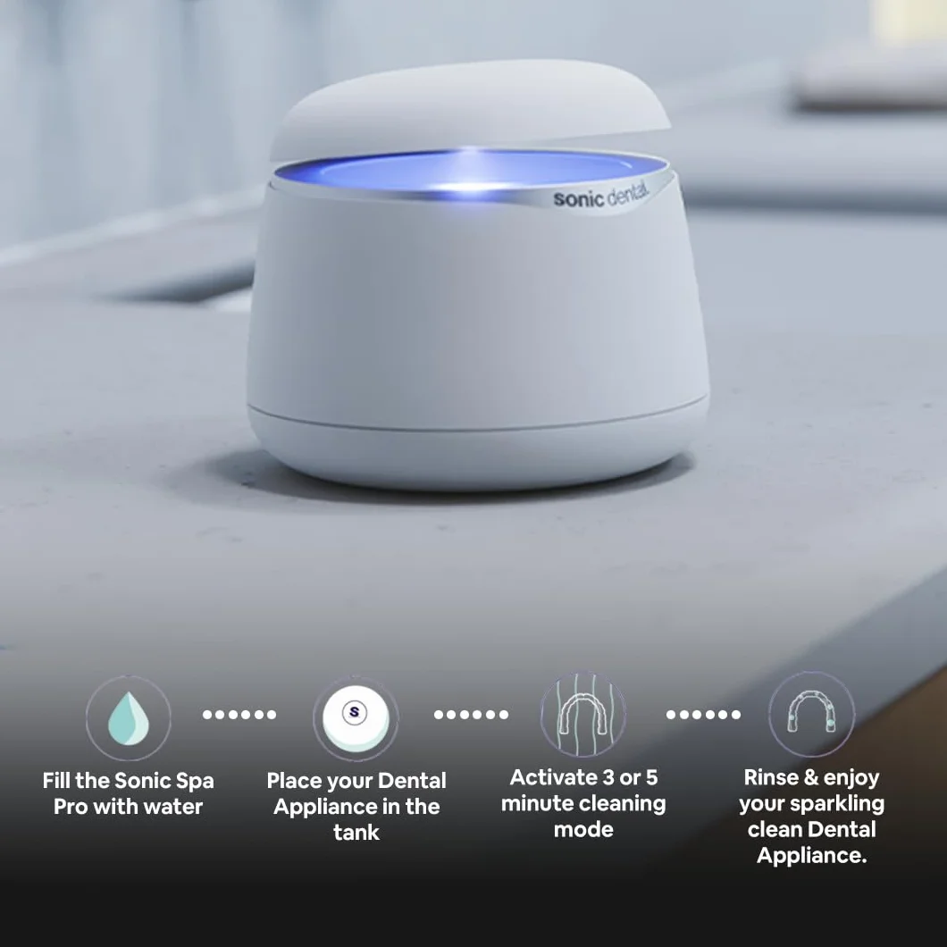 Sonic Pro Dental Cleaning Pod, 43kHz Ultrasonic Retainer Cleaner Machine for Dentures, Mouthguards, Braces, Aligners, Toothbrush Heads, Jewellery & All Dental Appliances (Pearl White)