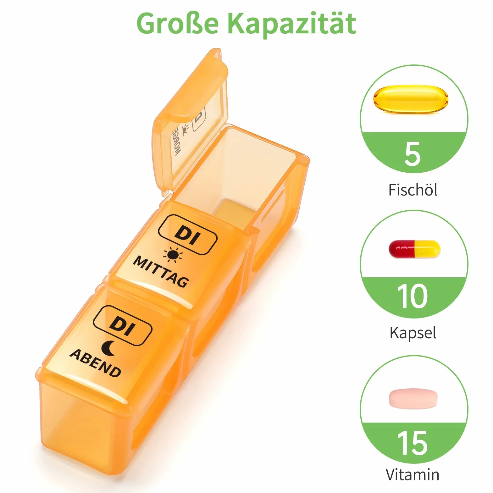 Opret Pudełko na tabletki 7 dni, rano, południe, wieczorem, pudełko na tabletki 7 dni, 3 przegródki, pudełko na tabletki 7 dni, pudełko na leki, pudełko tygodniowe z dużymi przegródkami na leki