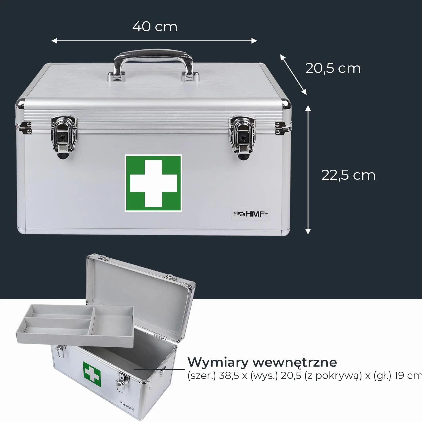 HMF 14701-09 apteczka pierwszej pomocy aluminium 40 x 22,5 x 20,5 cm