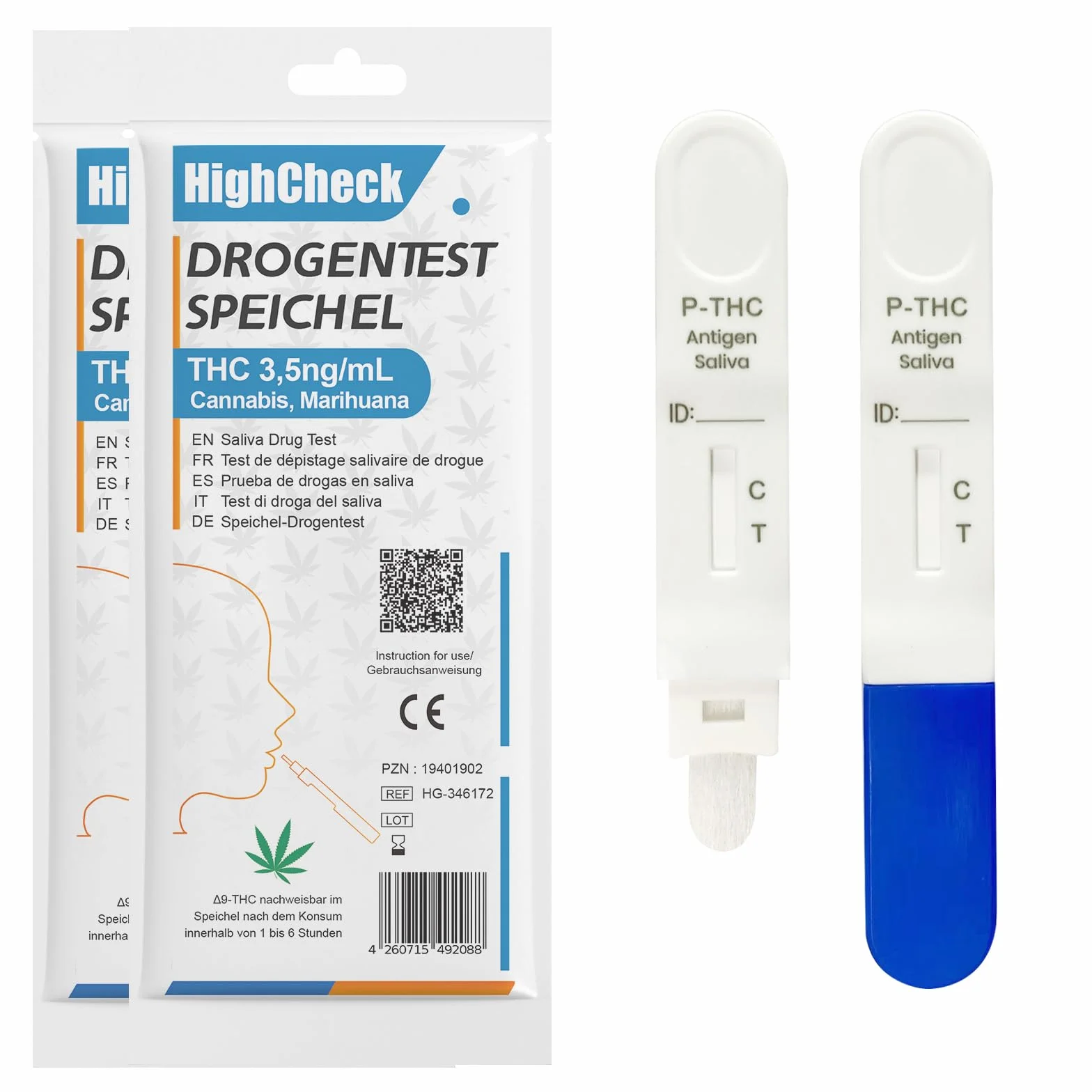 THC test na ślinę, szybki test na ślinę, test narkotykowy, szybki test na ślinę pod kątem wrażliwości konopi indyjskich, 3,5 ng/ml (2 sztuki)