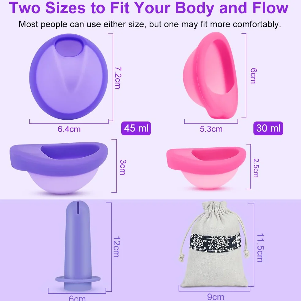 Krążki menstruacyjne silikon medyczny rozmiary S+L zestaw 2 sztuki z narzędziami