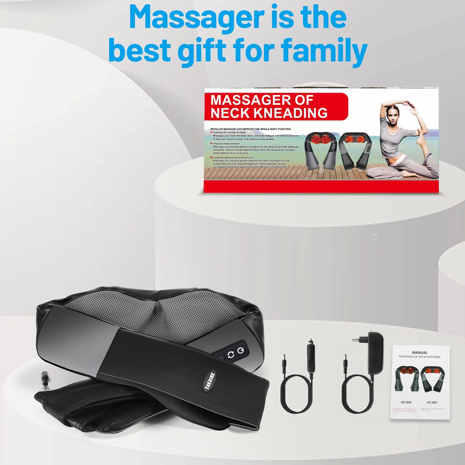 TAKRINK Shiatsu masażer karku 16 piłek regulowane 3 prędkości masażer pleców 1.8m