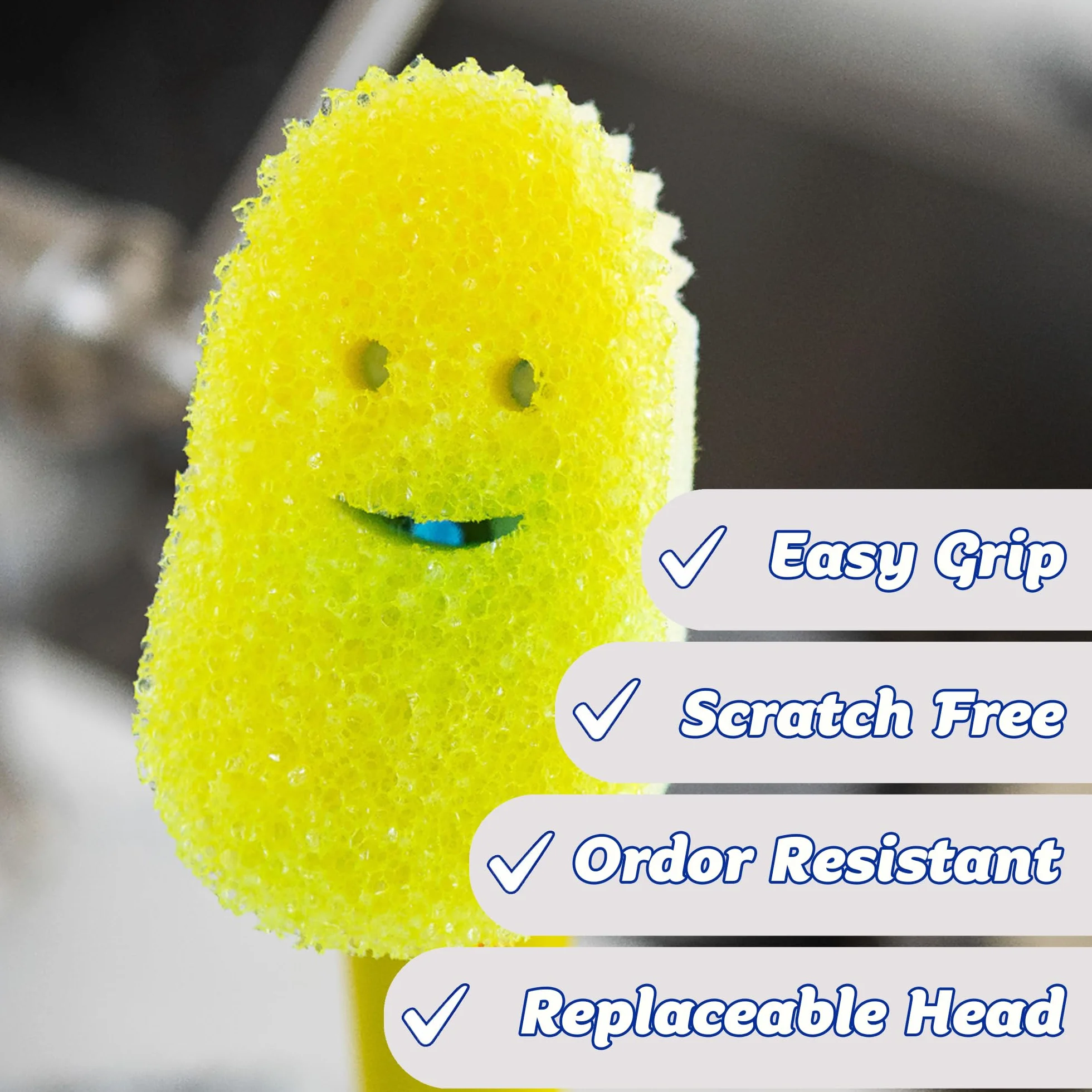 Scrub Daddy Dish Daddy Różdżka do naczyń z głowicami uzupełniającymi, szczotka do dozowania mydła, gąbka zmieniająca teksturę z uchwytem płynu i skrobakiem