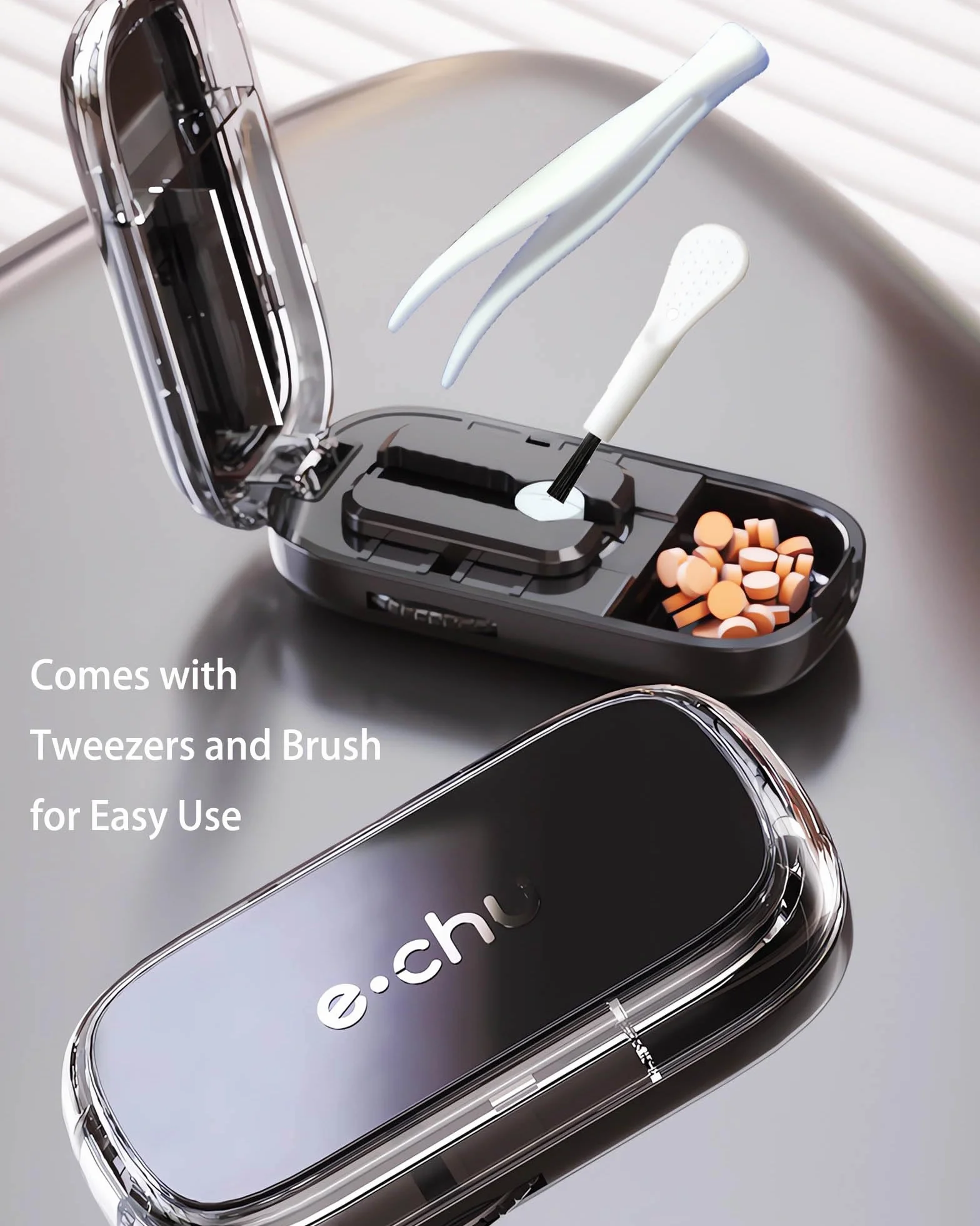 Pill Splitter Tablet Cutter 2 in 1 for Small Large Pills with Storage, Black
