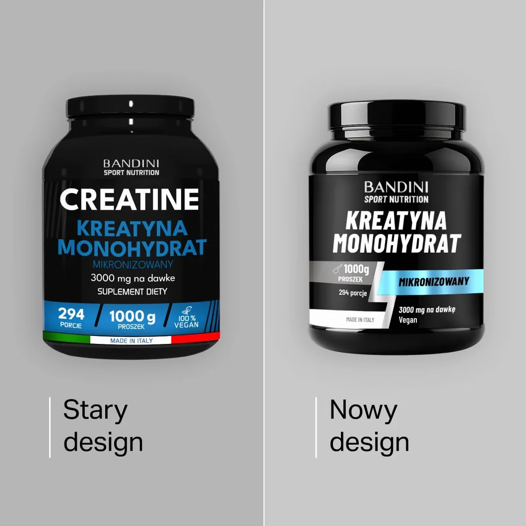 Bandini Kreatyna Monohydrate Micronised 1kg 100% czysty proszek wegański suplement diety