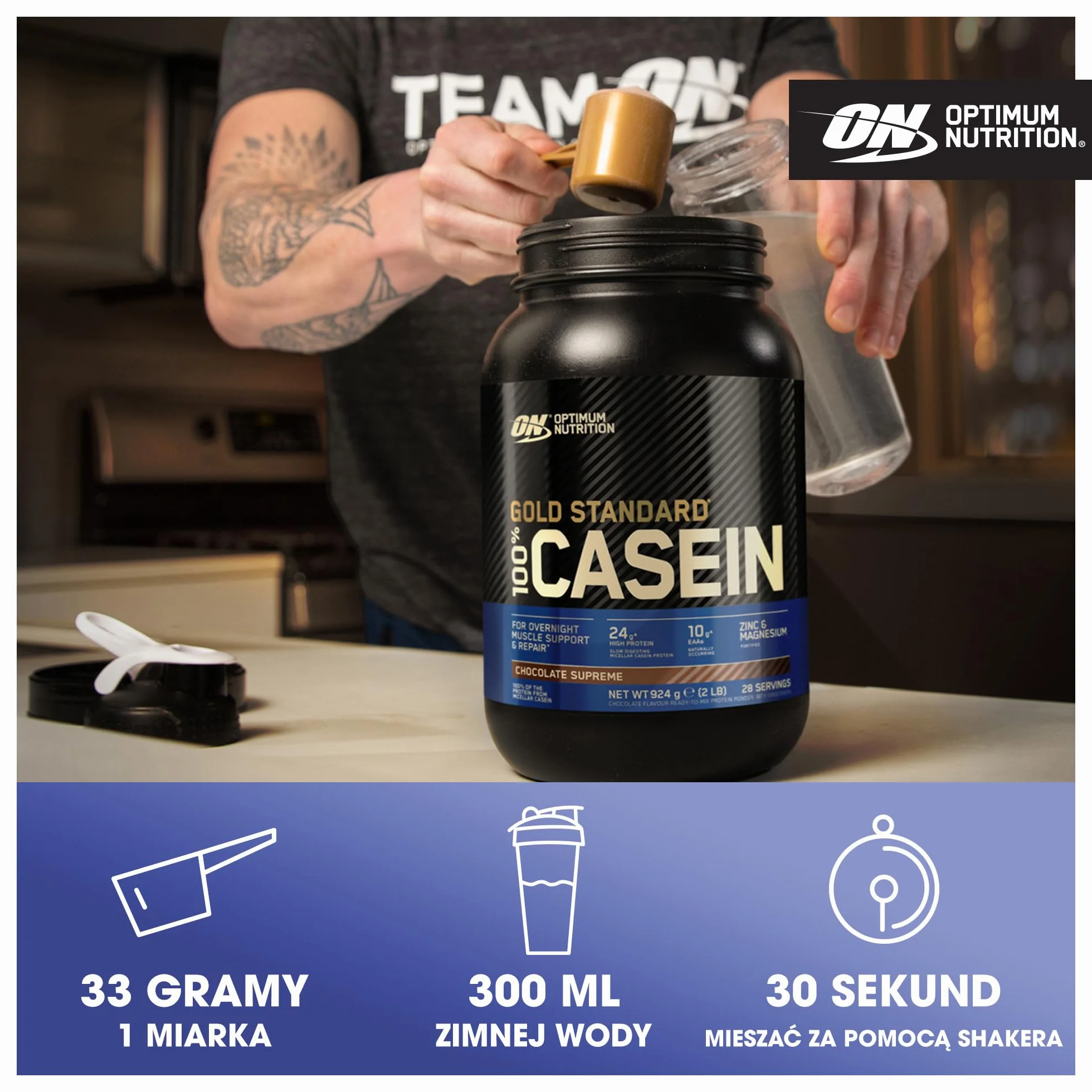 Optimum Nutrition Gold Standard 100% Casein Wolno przyswajalna odżywka na noc Chocolate Supreme 28 porcji 924 g