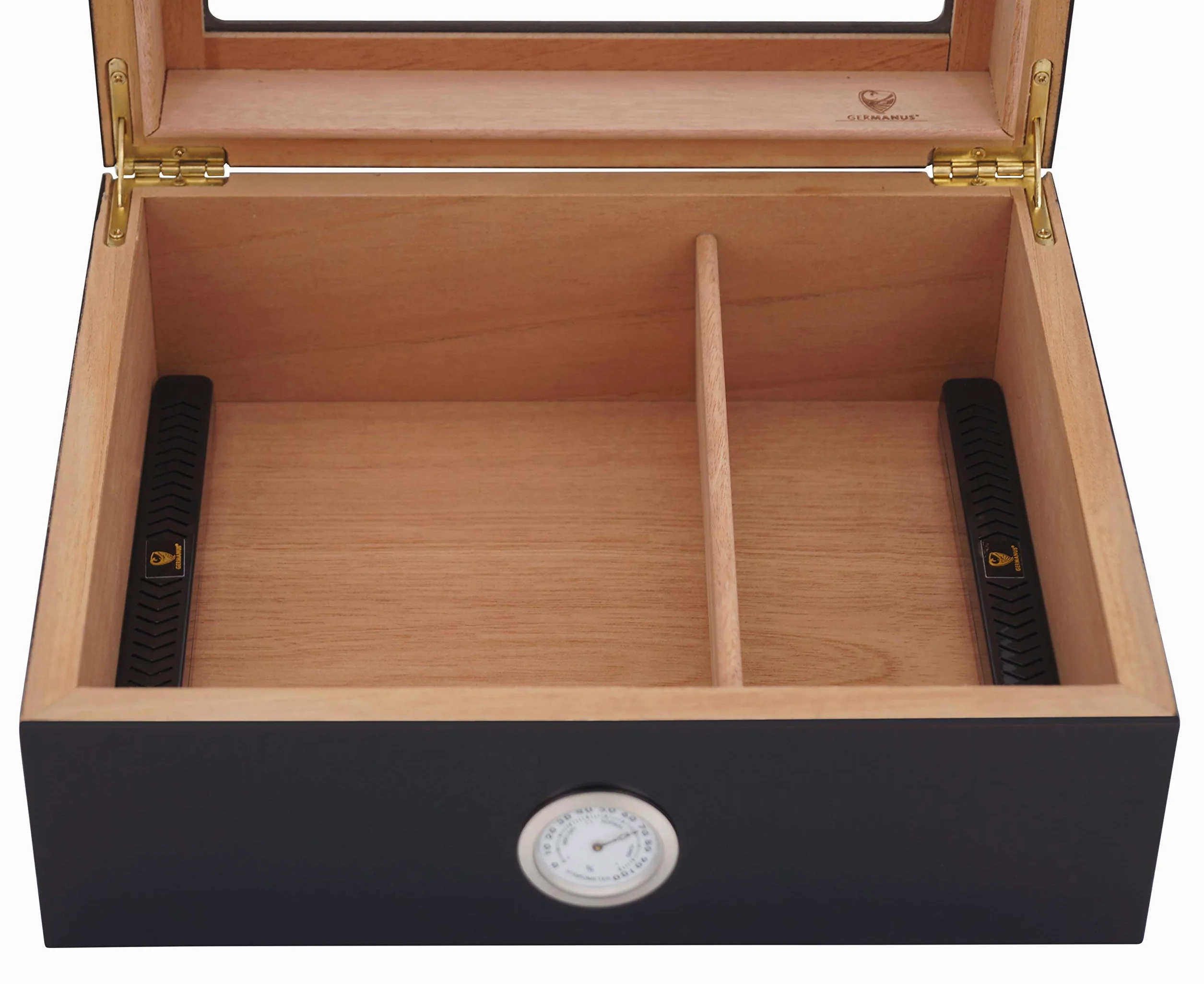 GERMANUS Humidor, Black Beauty, z prawdziwym szklanym blatem, czarny