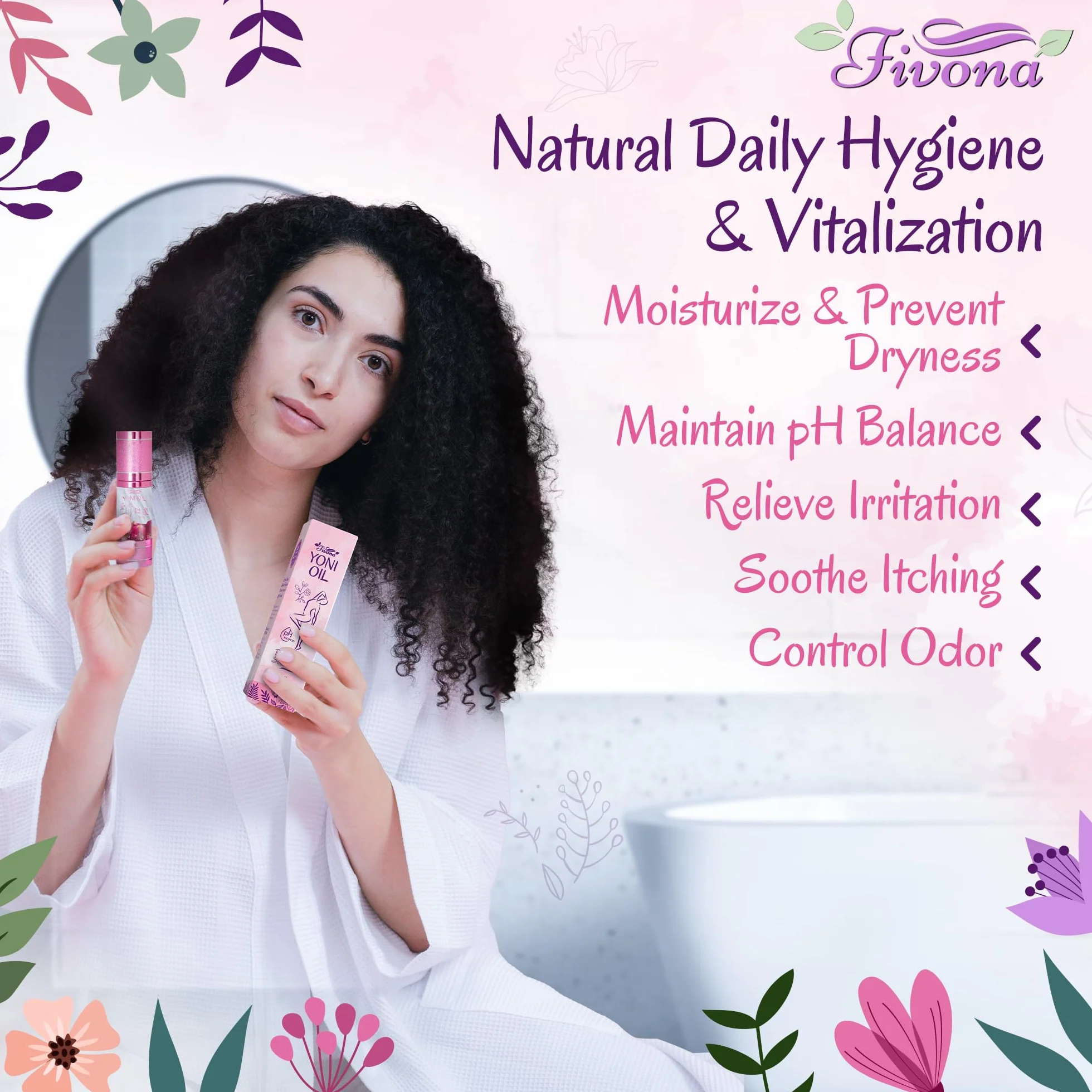 FIVONA Yoni Oil Pink Secret for Natural Soothing Feminine Care – mieszanka olejków eterycznych – mieszanka olejków nawilżających do kontrolowania Odora, detoksykacji i równowagi pH 30 ml