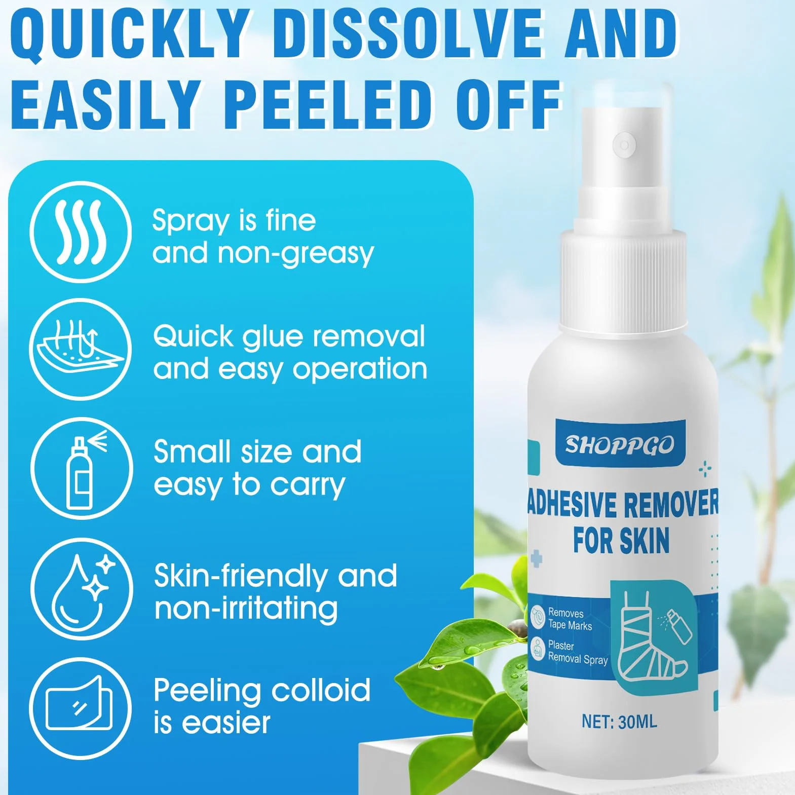 Spray do usuwania plastrów medycznych, usuwanie plastrów w sprayu, klej do usuwania resztek kleju z plastrów i opatrunków, Silky Touch z ręcznikiem, 30 ml