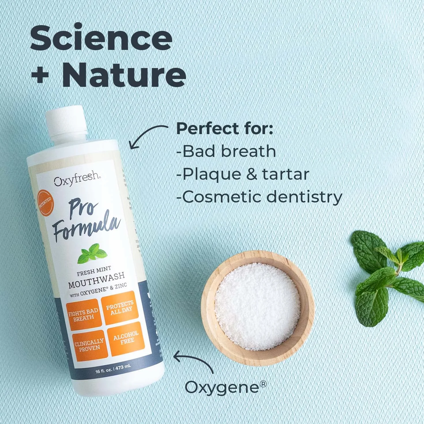 Oxyfresh Zinc Mouthwash 16oz Long-Lasting Fresh Breath Healthy Gums Alcohol-Free