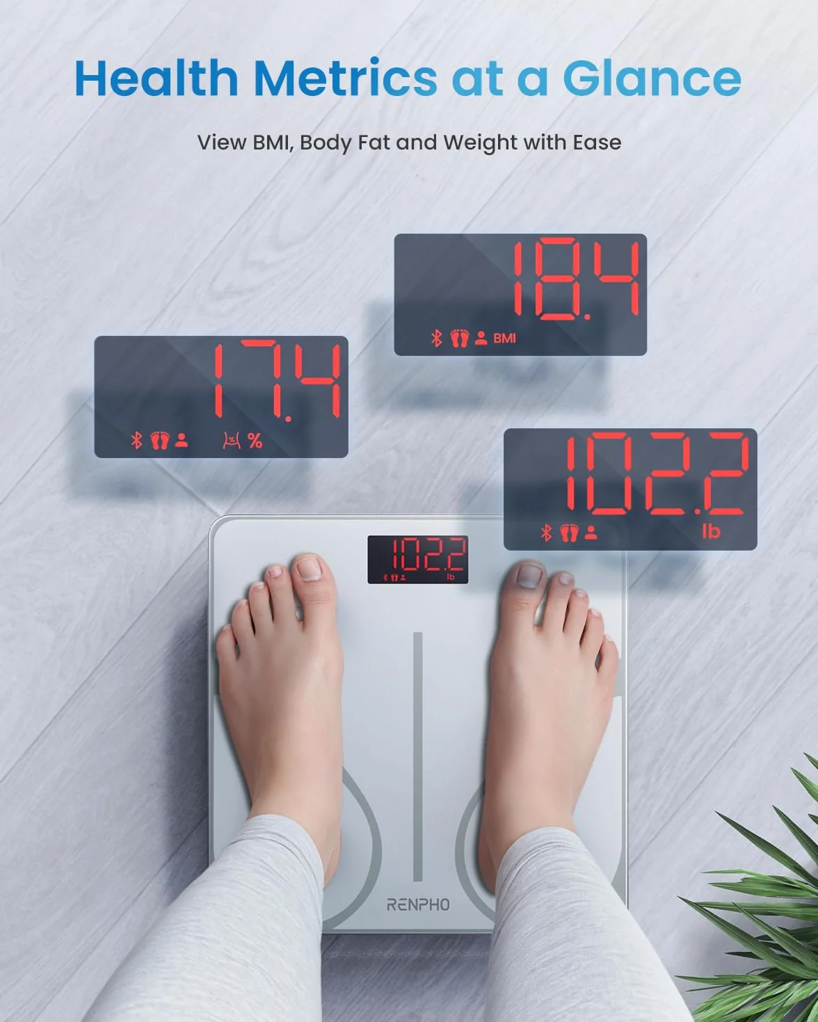 RENPHO Cyfrowa waga łazienkowa Bluetooth analiza tkanki tłuszczowej BMI
