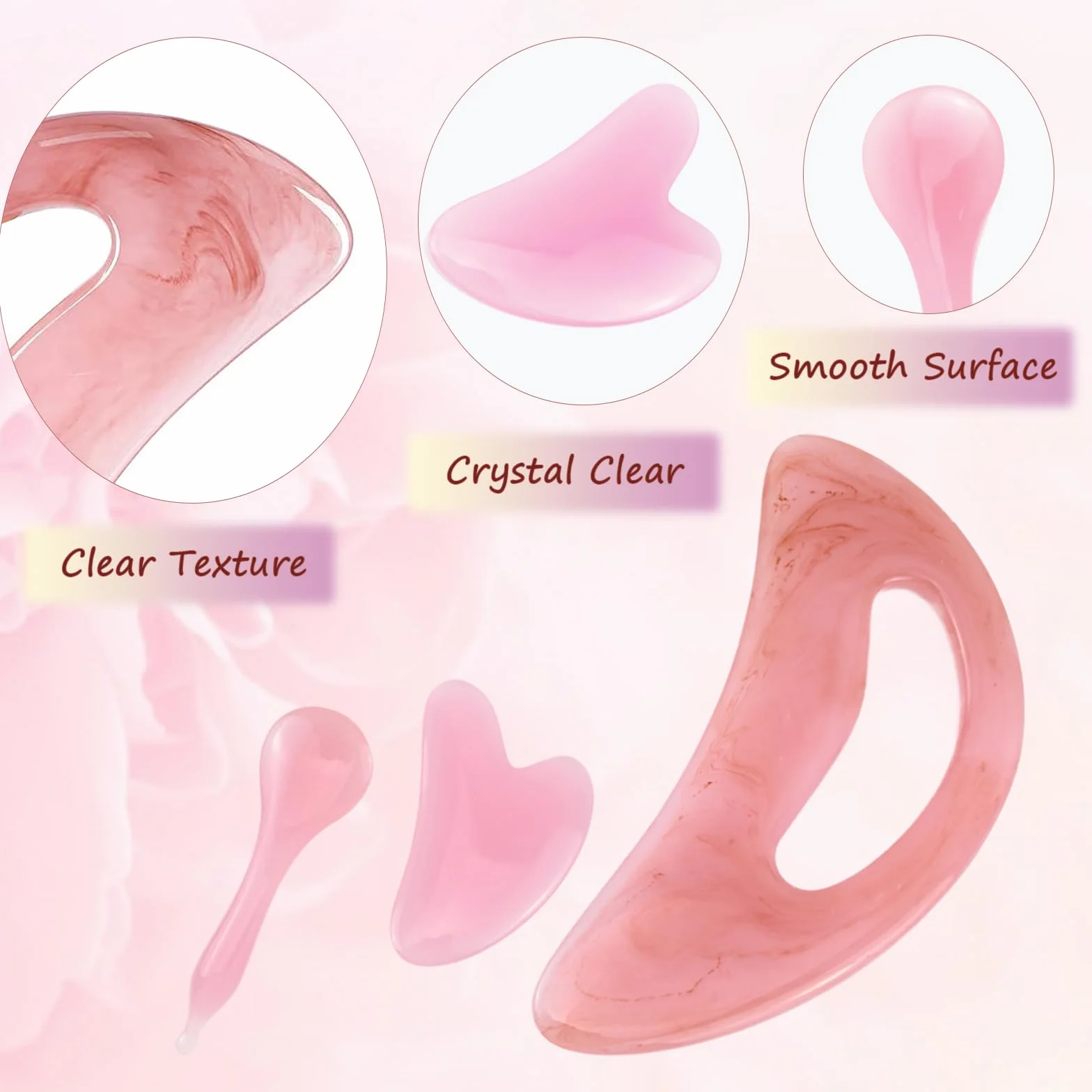 Gua Sha urządzenie do masażu z uchwytem, większe narzędzie do skrobania Guasha (plastik), Body Gua Sha, do masażu pleców, szyi, twarzy, nóg, drenażu limfatycznego, cellulitu, (3 sztuki, różowe)