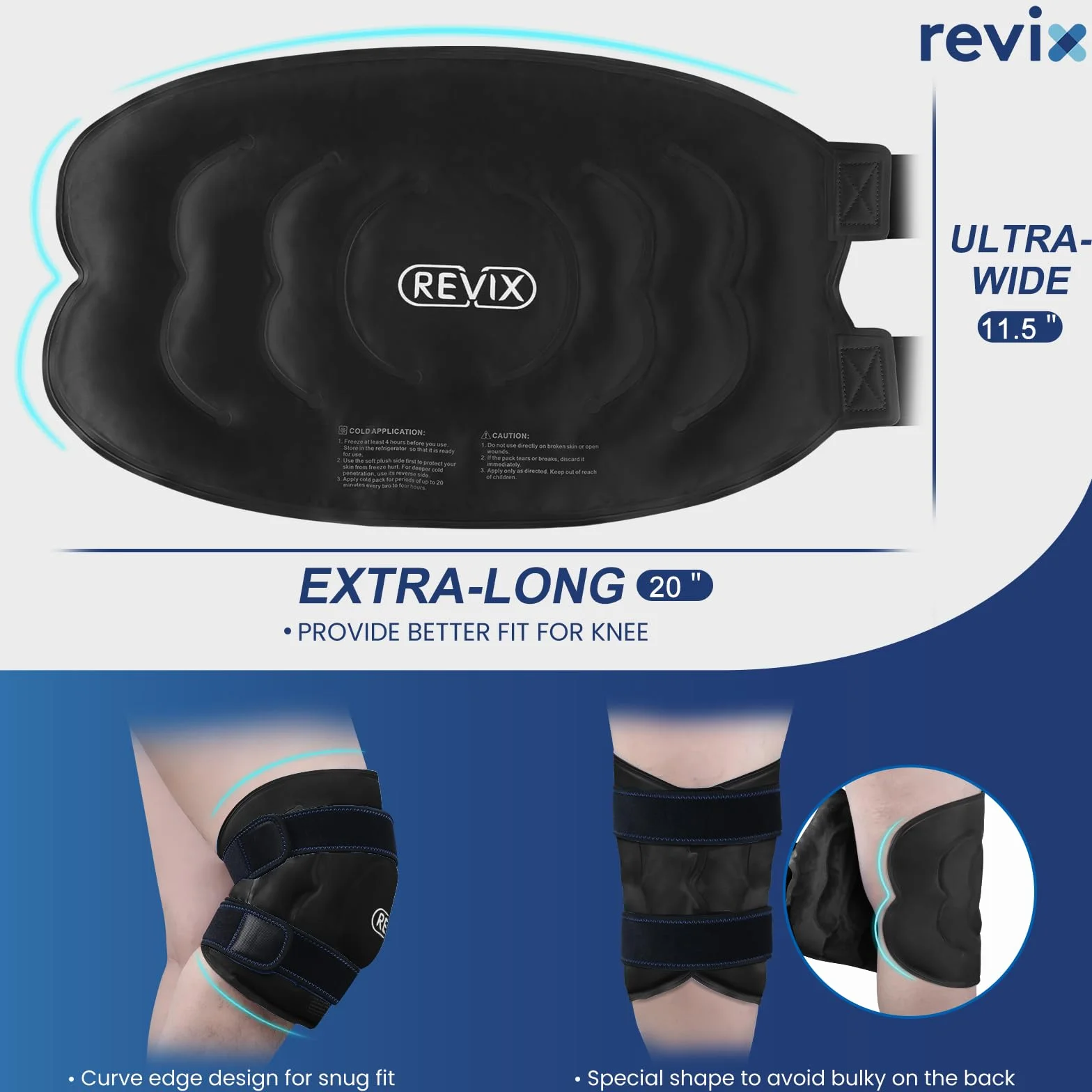 REVIX 50 cm XXXL Ice Pack na kolana wielokrotnego użytku, opaska na kolano z kompresją na zimno, na zapalenie stawów, rozdarcie łąkotki i ACL, żel do terapii zimnej, do operacji wymiany kolana