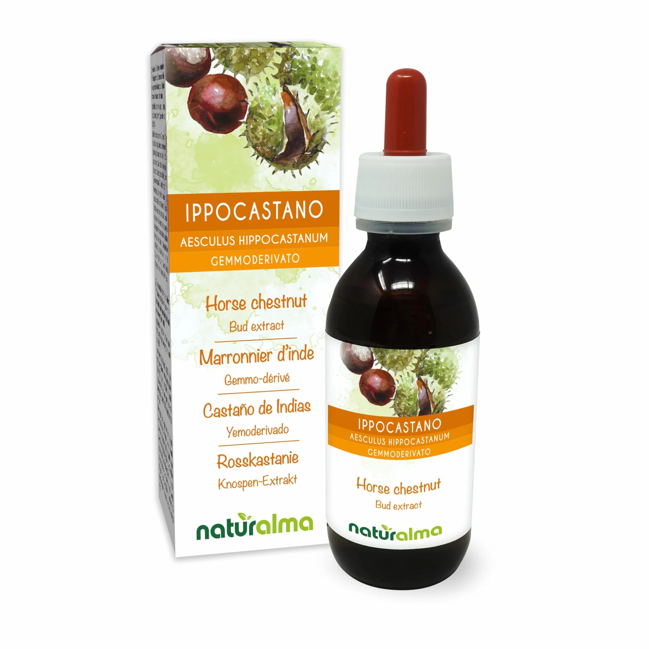 Kasztanowiec pospolity (Aesculus hippocastanum) Bezalkoholowy ekstrakt ze świeżych pączków Naturalma - Płynny ekstrakt w kroplach 120 ml - Suplement diety - Wegański