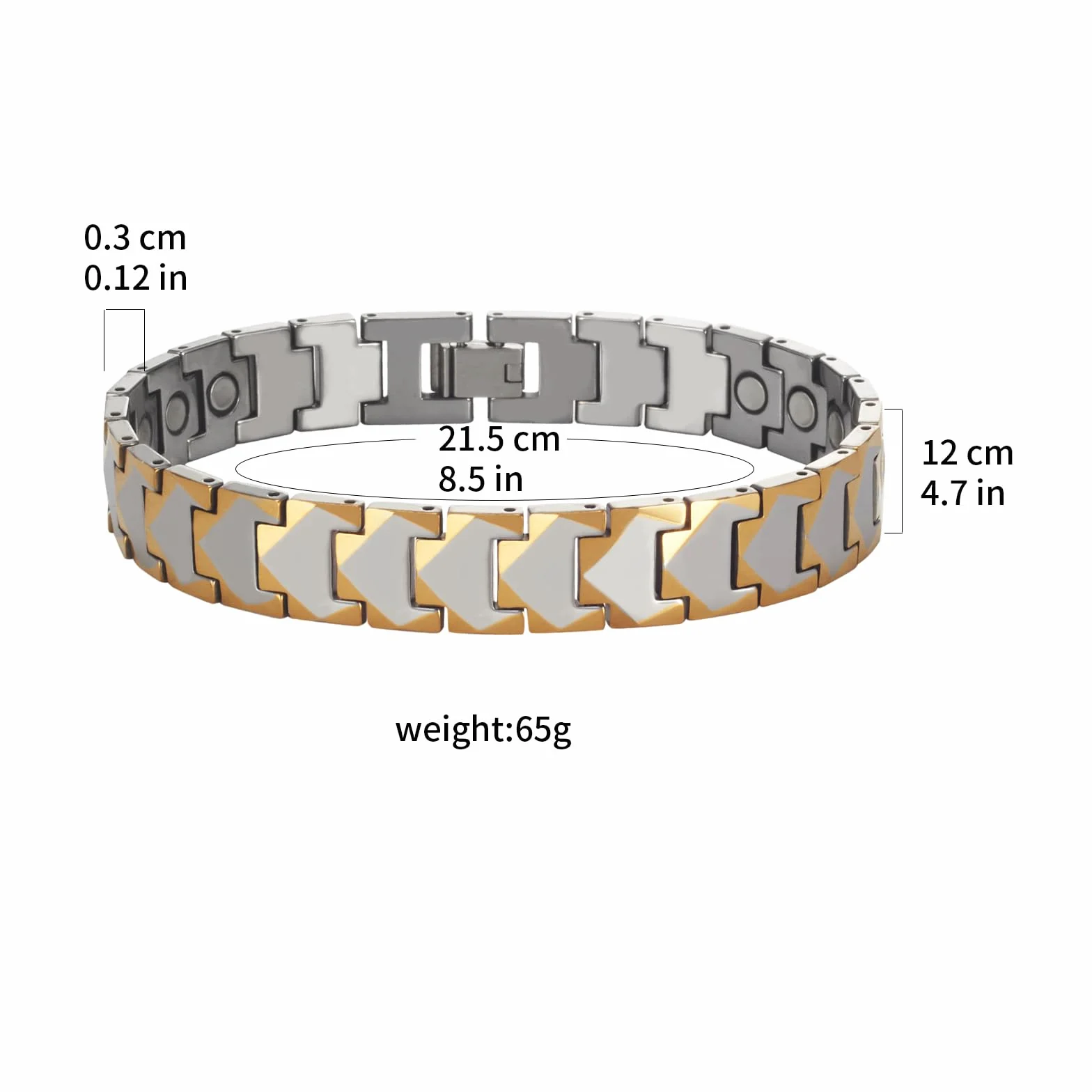 YINOX Super magnetyczna bransoletka męska, magnetyczna złota bransoletka ze stali wolframowej, męska bransoletka ze stali wolframowej, zawiera 22 magnesy neodymowe i pudełko prezentowe (21,5 cm)