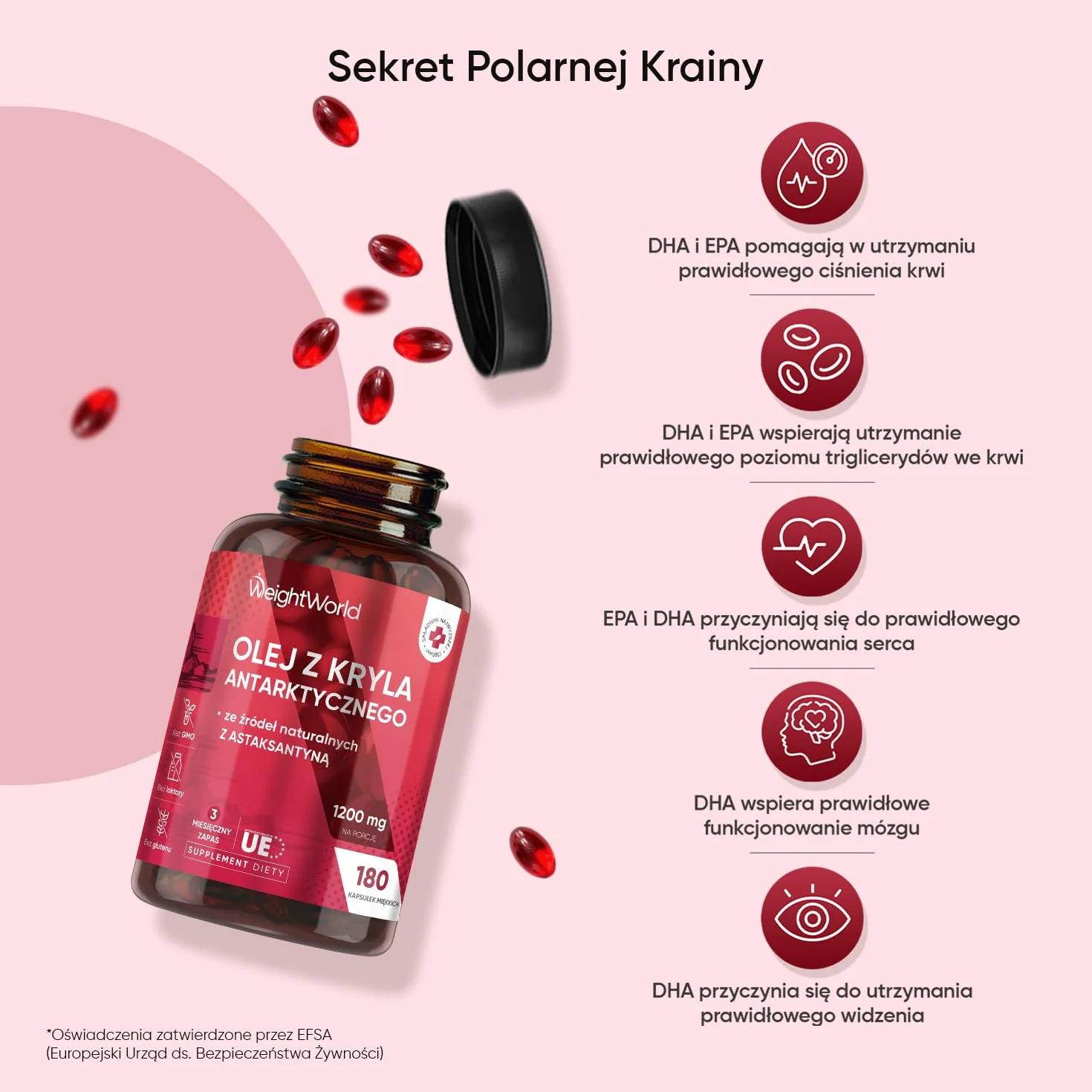 Antarktyczny Olej z Kryla Omega 3 1200 mg, 180 Kapsułek Miękkich – Źródło Omega 3 z Kryla (DHA i EPA) – Astaksantyna i Fosfolipidy Morskie, Alternatywa dla Oleju Rybnego na 3 Miesiące