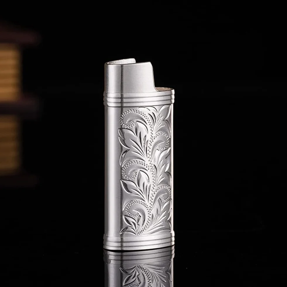 BYNYXI 3 sztuki etui na zapalniczkę vintage metalowe z łańcuszkiem do mini BIC