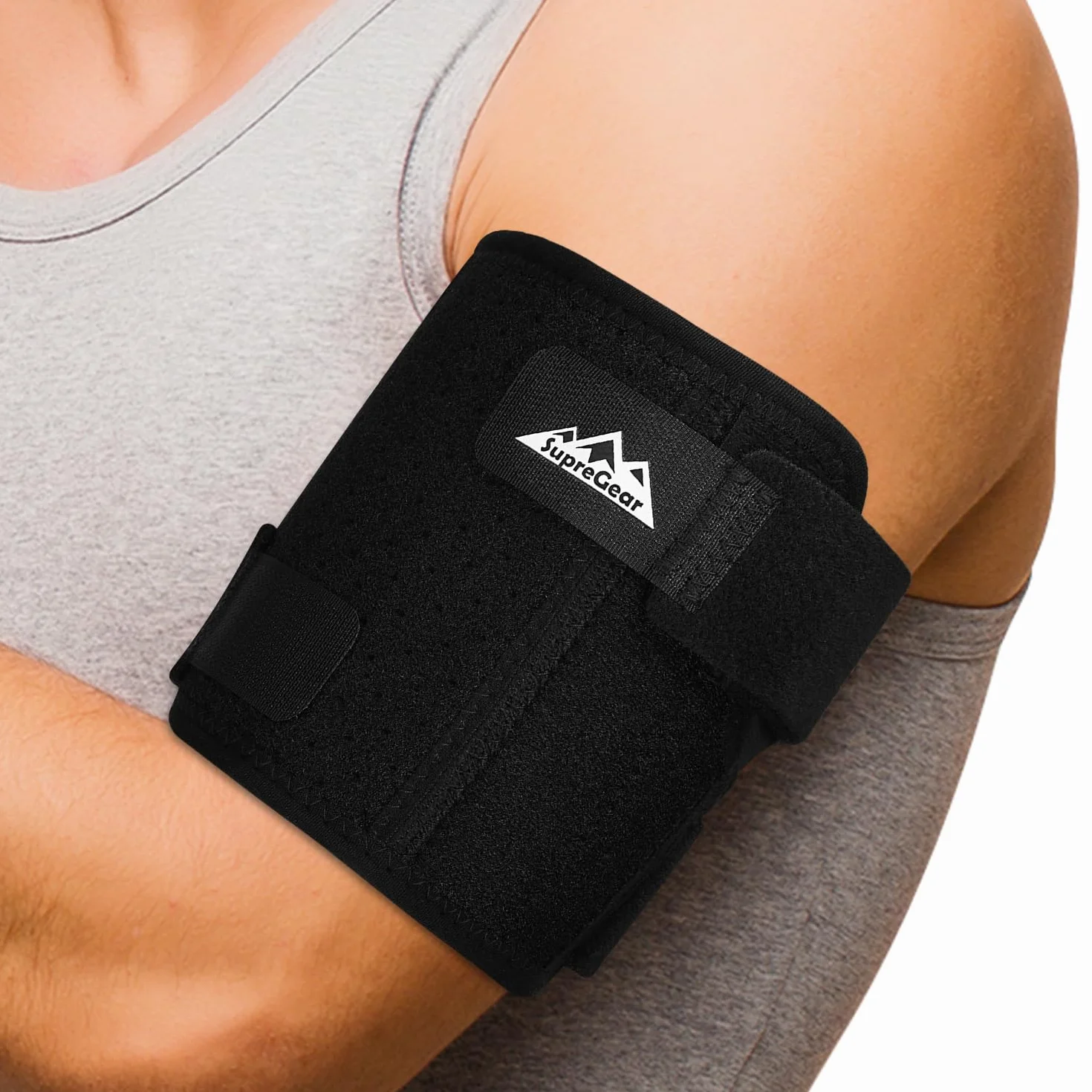 supregear Opaska na Tendinitis Bicepsa, Rękaw Kompresyjny na Wsparcie, Wygodna Opaska na Górną Część Ramienia do Tricepsa i Bicepsa w Celu Łagodzenia Bólu, Naciągnięć Mięśni i Zapalenia (Czarny, S)
