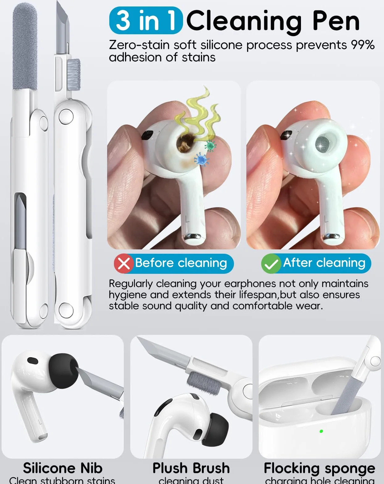Zamienne zatyczki do uszu do AirPods Pro 2nd/1. generacji 4 pary z otworem do redukcji szumów