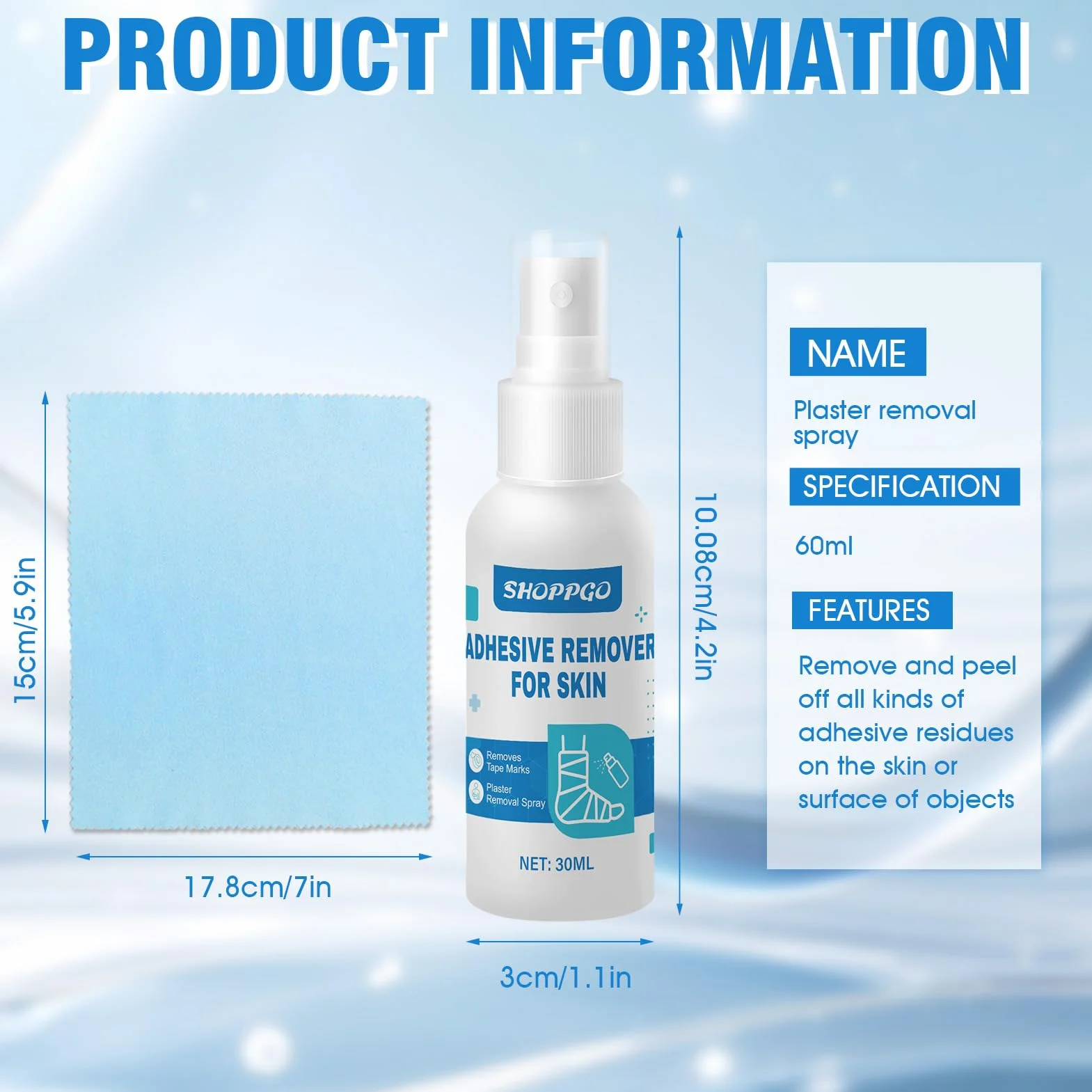Spray do usuwania plastrów medycznych, usuwanie plastrów w sprayu, klej do usuwania resztek kleju z plastrów i opatrunków, Silky Touch z ręcznikiem, 30 ml